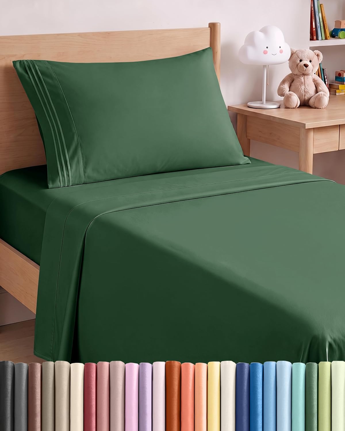 JUEGO DE SÁBANAS TWIN SIZE 3 PIEZAS MICROFIBRA VERDE ESMERALDA - 1