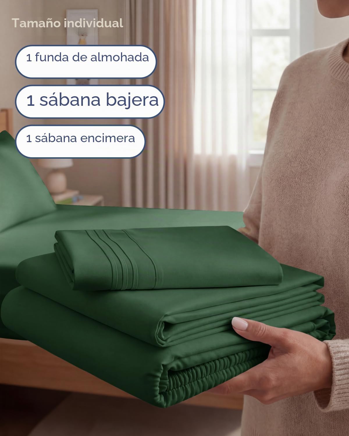 JUEGO DE SÁBANAS TWIN SIZE 3 PIEZAS MICROFIBRA VERDE ESMERALDA - 3