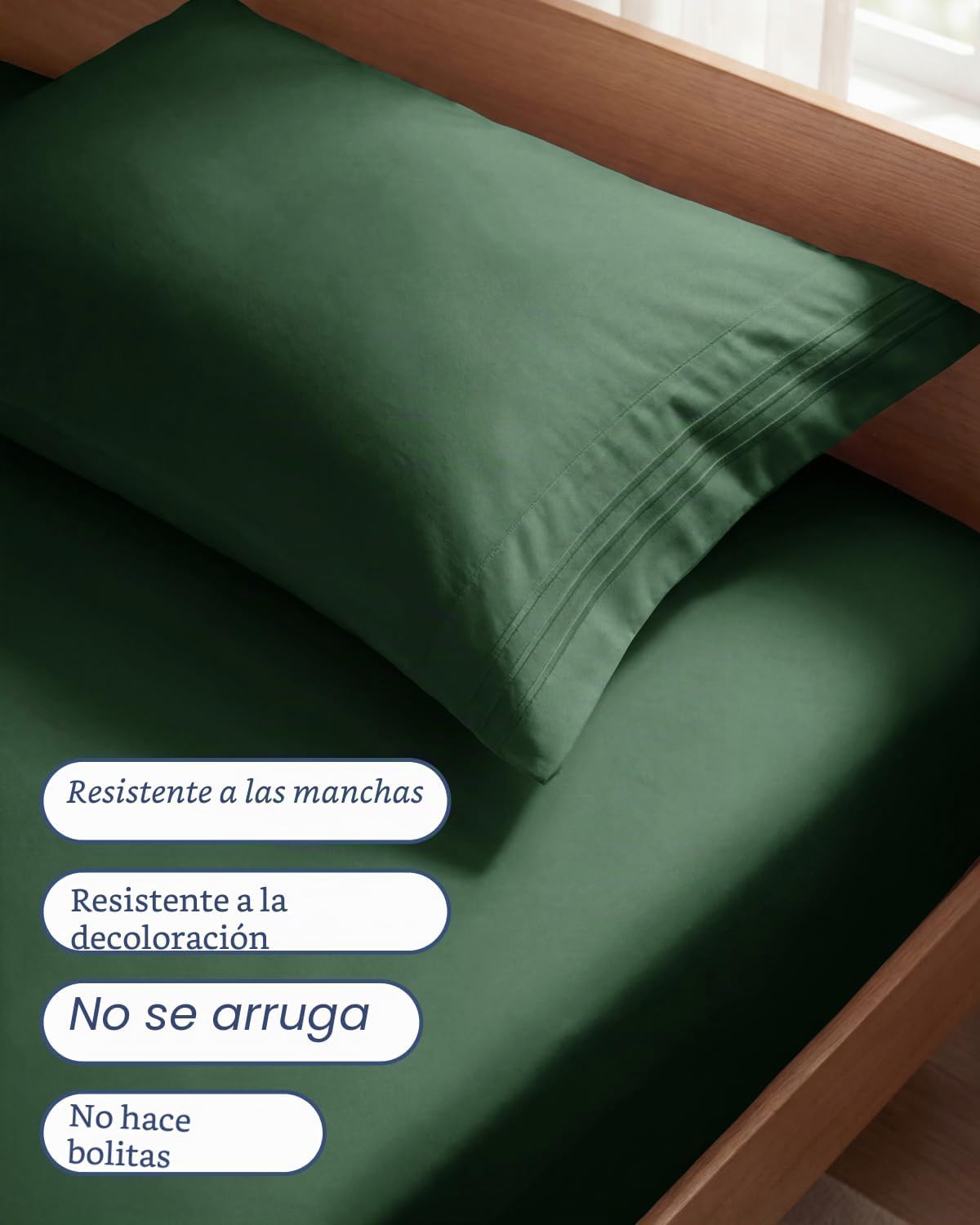 JUEGO DE SÁBANAS TWIN SIZE 3 PIEZAS MICROFIBRA VERDE ESMERALDA - 5