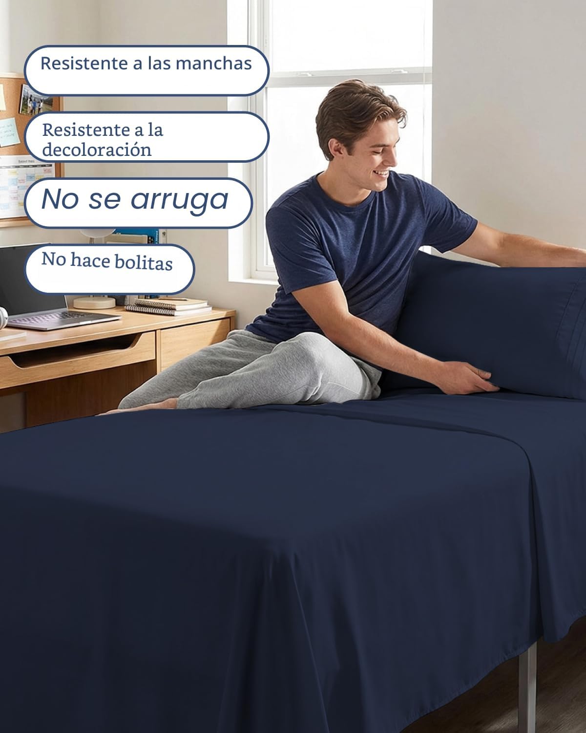 JUEGO DE SÁBANAS TWIN XL 3 PIEZAS MICROFIBRA AZUL MARINO - 5