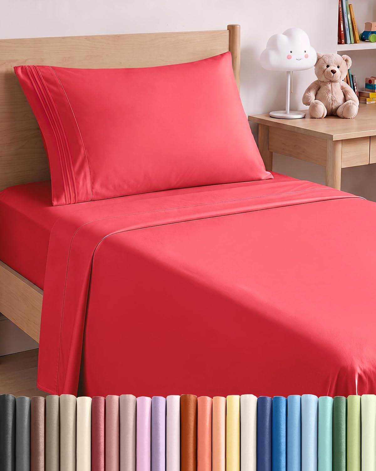 JUEGO DE SÁBANAS TWIN SIZE 3 PIEZAS MICROFIBRA ROJO - 1