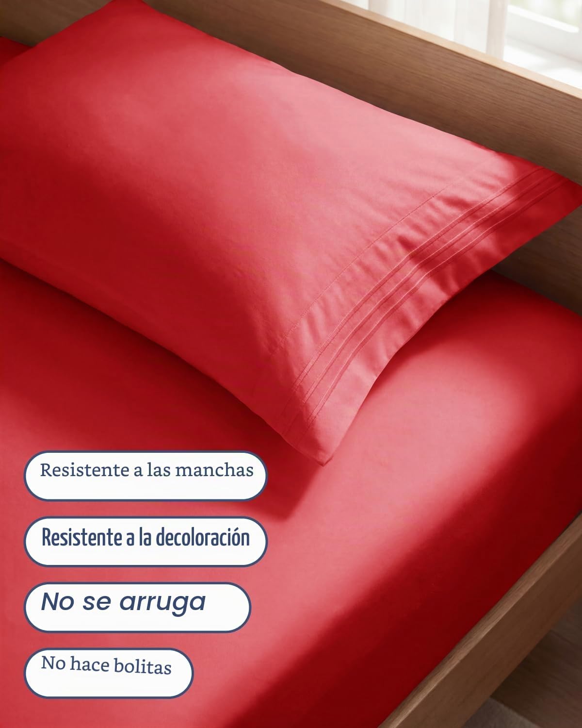 JUEGO DE SÁBANAS TWIN SIZE 3 PIEZAS MICROFIBRA ROJO - 5