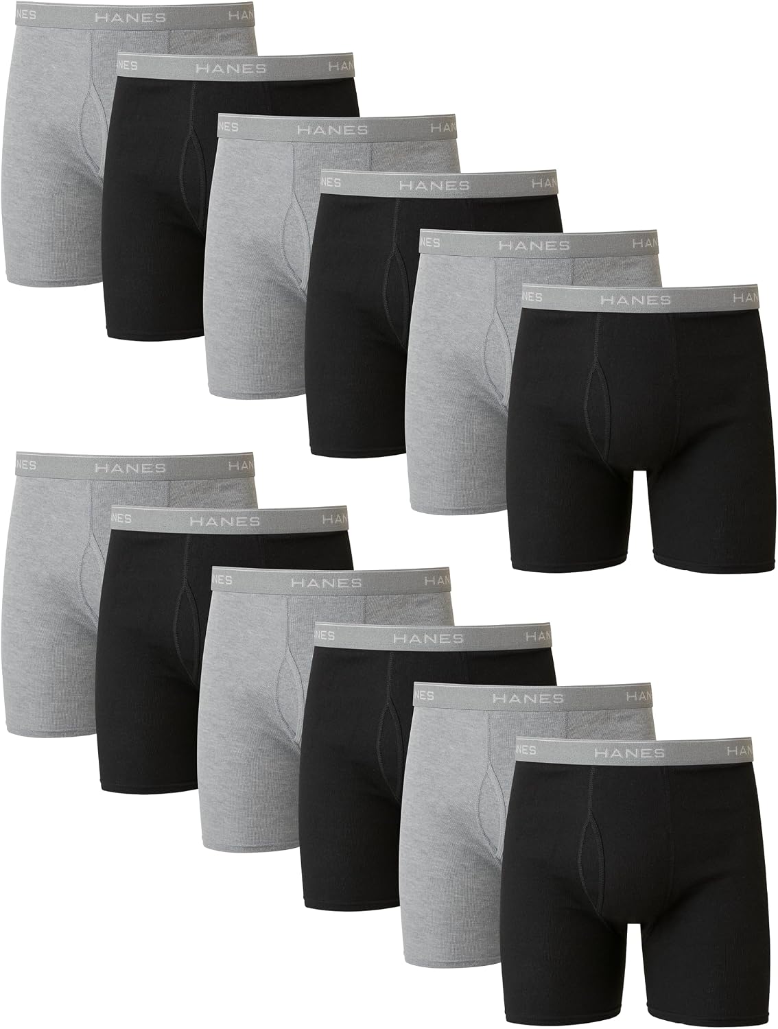 BOXER HANES PAQUETE DE 12 UNIDADES TALLA M NEGRO Y GRIS - 1
