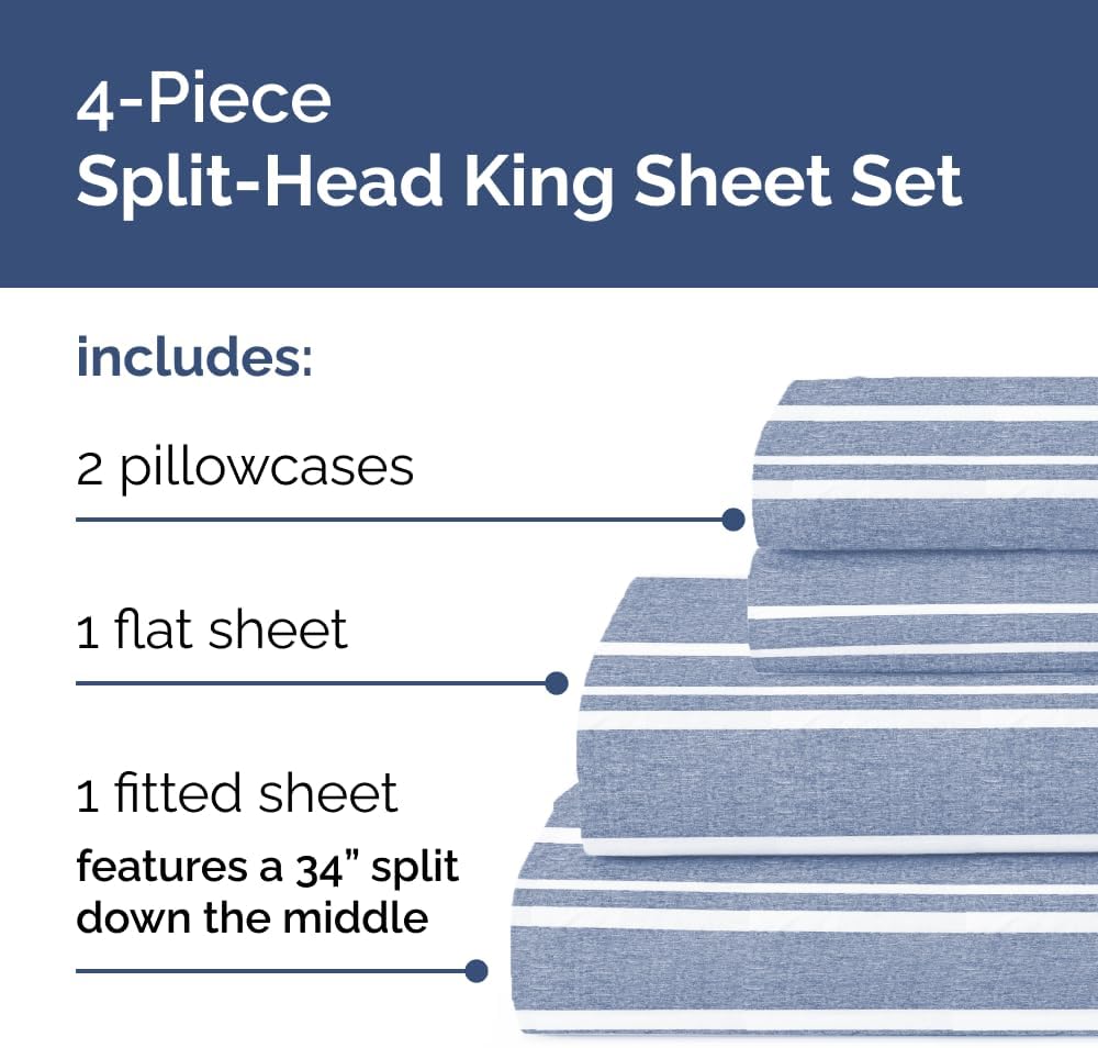 JUEGO DE SÁBANAS SPLIT KING CGK UNLIMITED AZUL A RAYAS 4 PIEZAS - 2