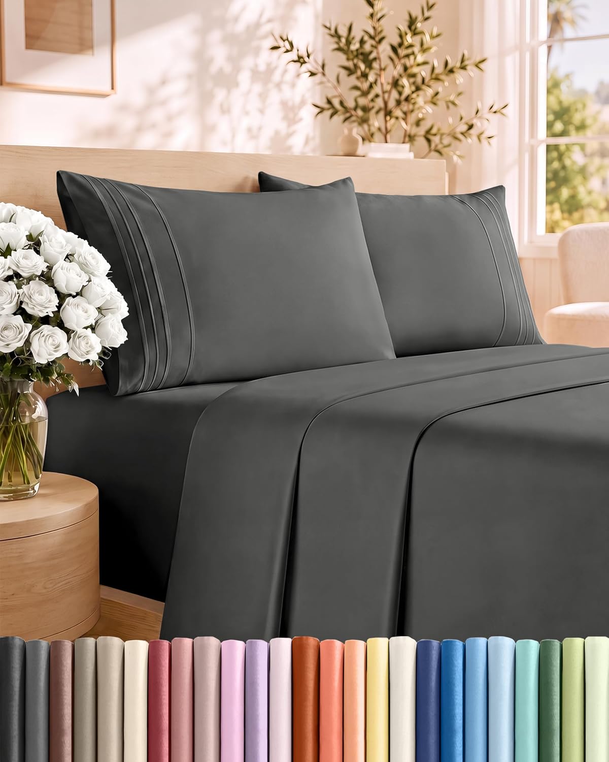 JUEGO DE SÁBANAS QUEEN SIZE 4 PIEZAS MICROFIBRA CHARCOAL CGK UNLIMITED - 1