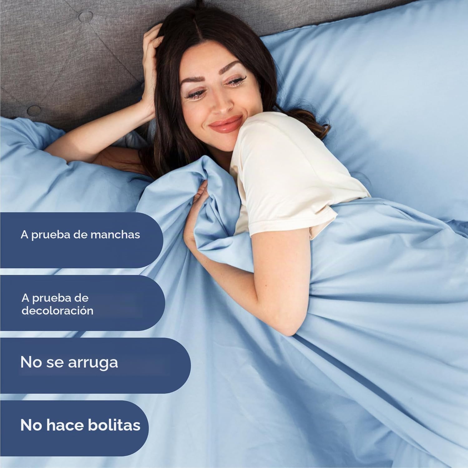 JUEGO DE SÁBANAS CAL KING 4 PIEZAS MICROFIBRA AZUL CLARO - 5