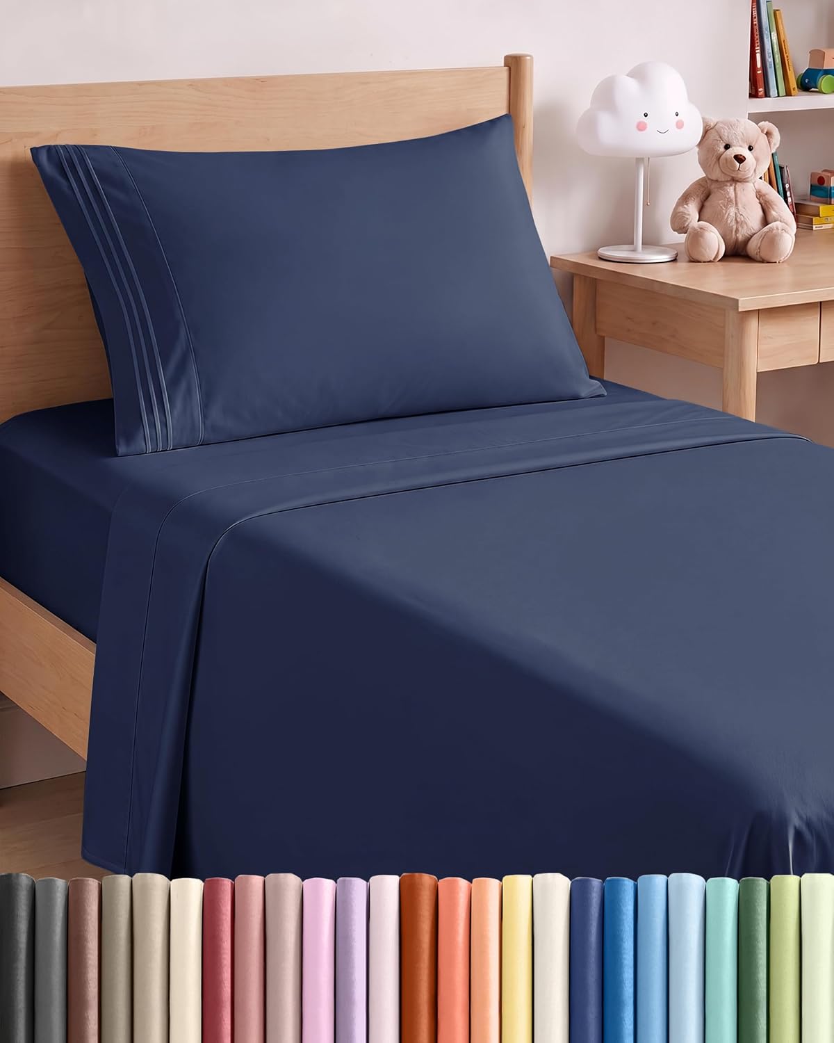 JUEGO DE SÁBANAS TWIN SIZE 3 PIEZAS MICROFIBRA AZUL MARINO - 1
