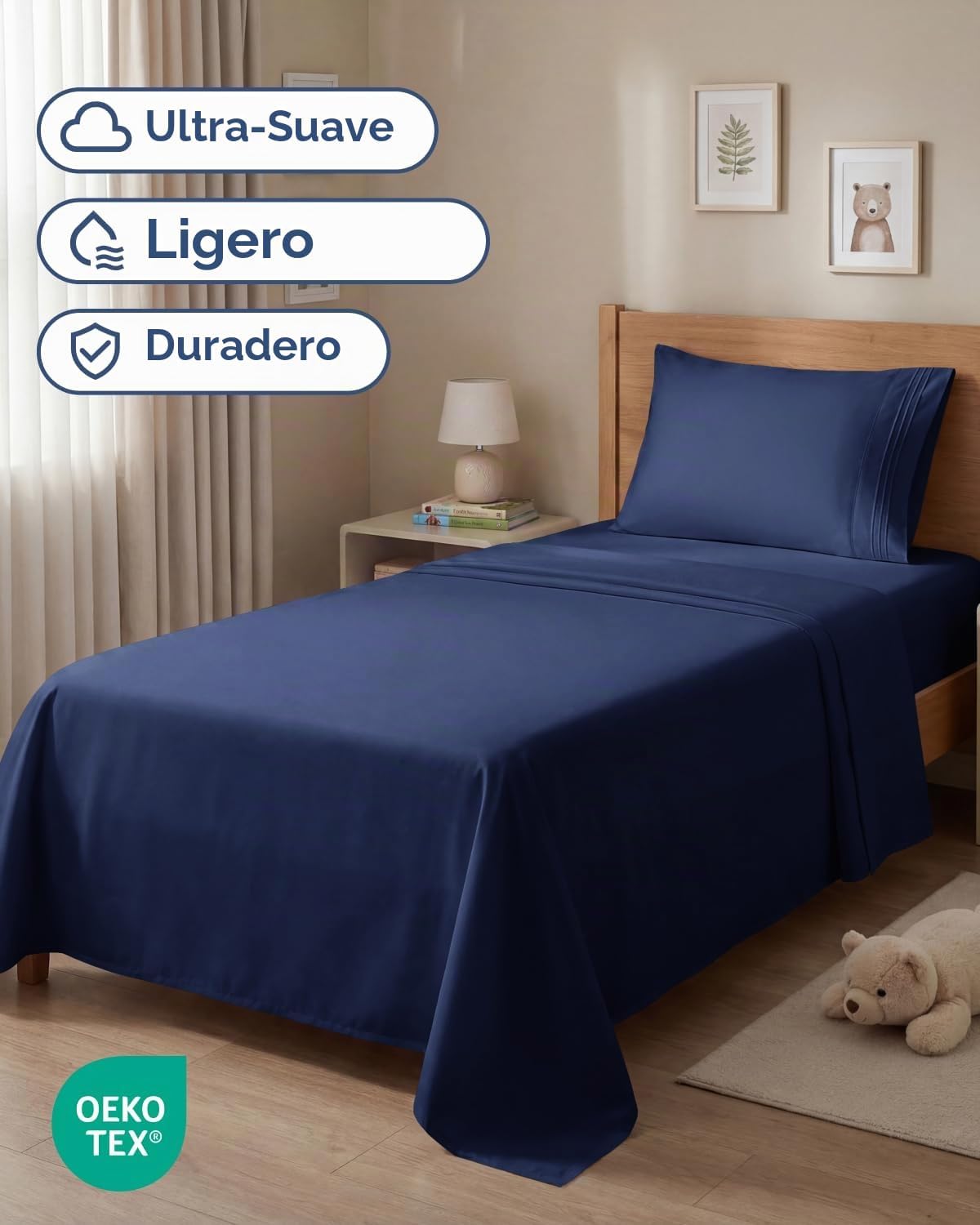 JUEGO DE SÁBANAS TWIN SIZE 3 PIEZAS MICROFIBRA AZUL MARINO - 2