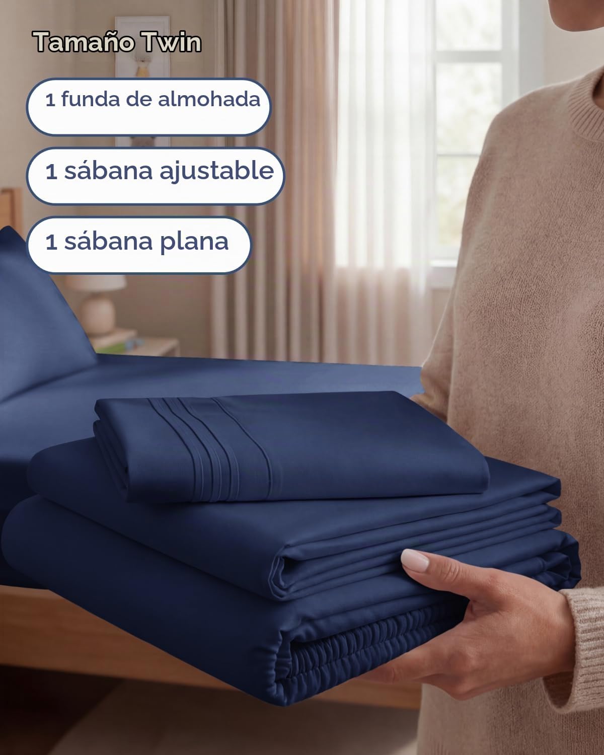 JUEGO DE SÁBANAS TWIN SIZE 3 PIEZAS MICROFIBRA AZUL MARINO - 3