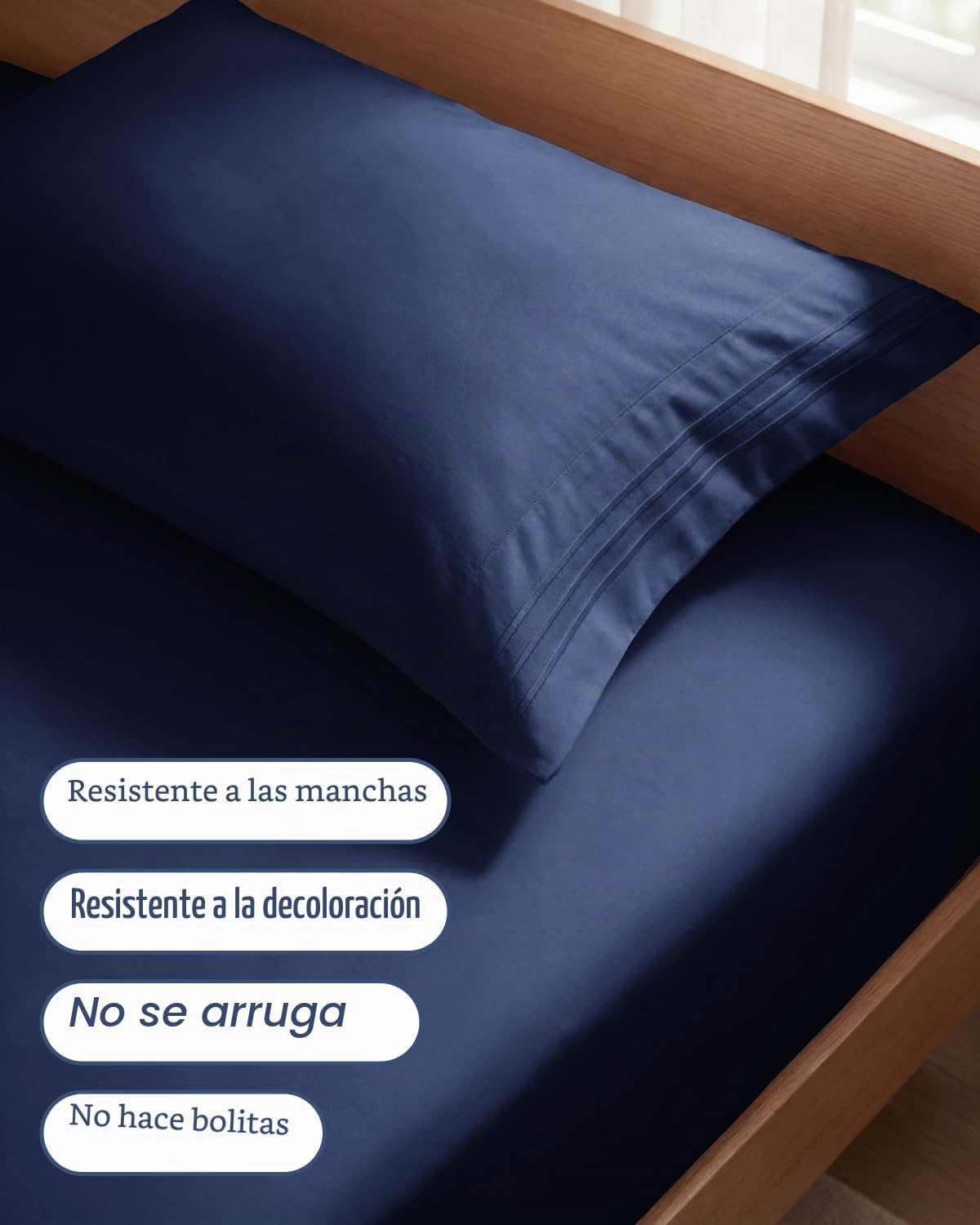 JUEGO DE SÁBANAS TWIN SIZE 3 PIEZAS MICROFIBRA AZUL MARINO - 5