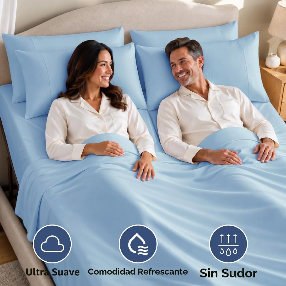 JUEGO DE SÁBANAS KING SPLIT HEAD CGK UNLIMITED AZUL CLARO 4 PIEZAS - 5