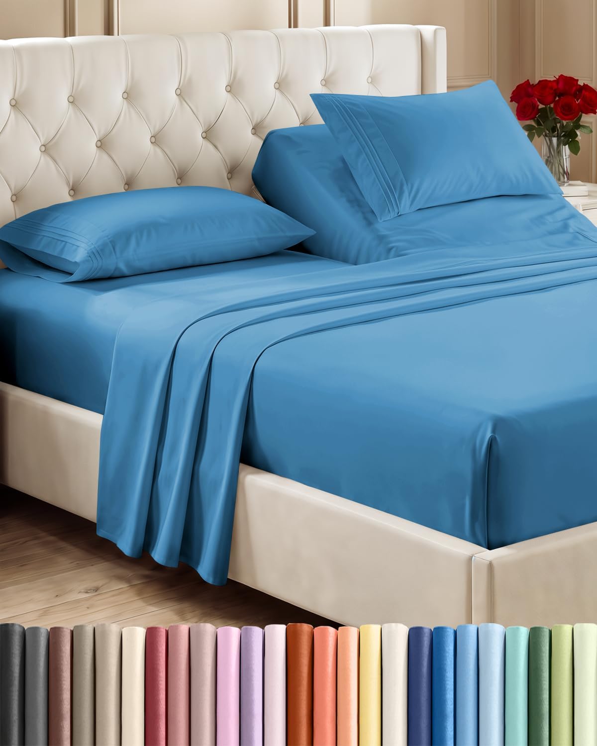 JUEGO DE SÁBANAS SPLIT KING CGK UNLIMITED AZUL DENIM 4 PIEZAS - 1