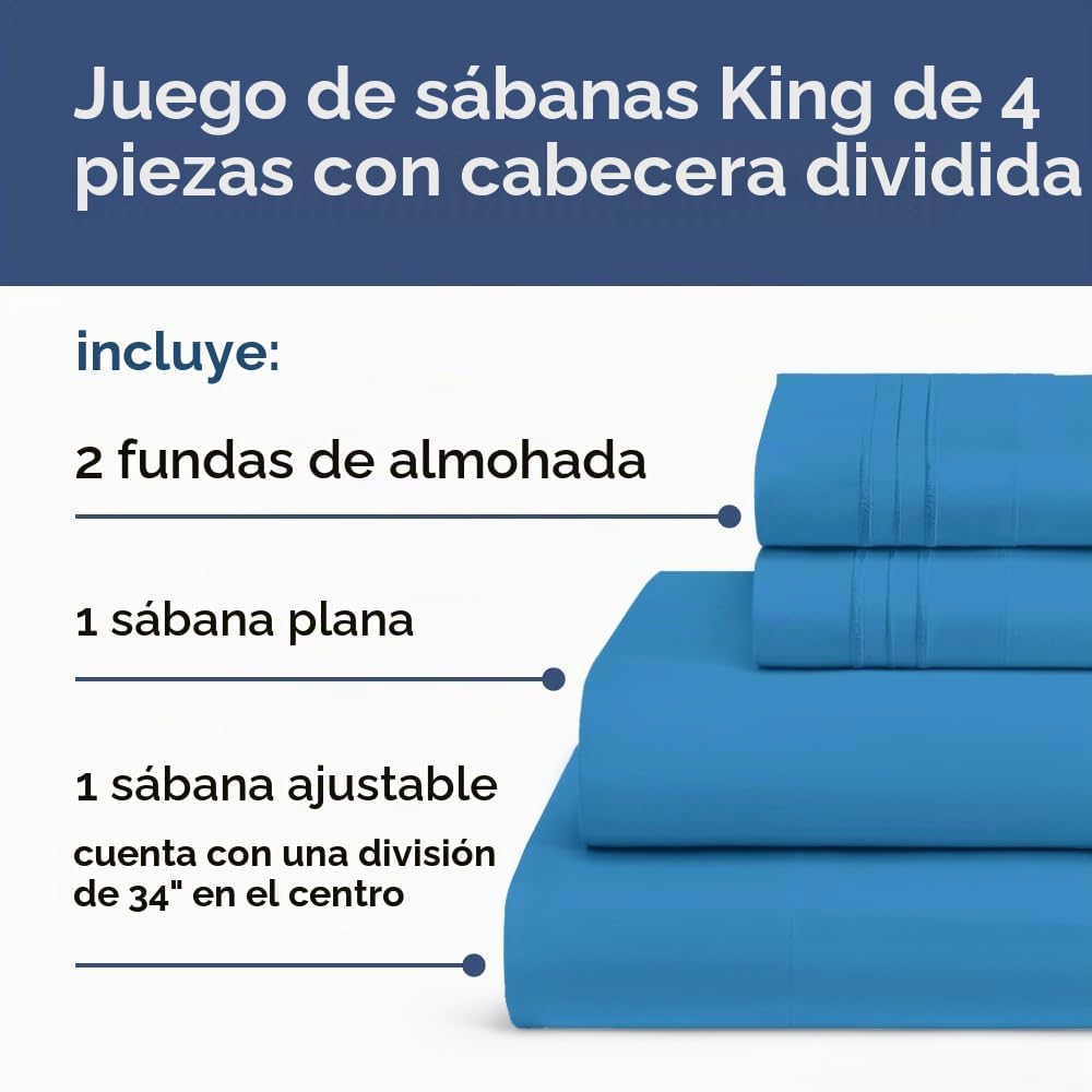 JUEGO DE SÁBANAS SPLIT KING CGK UNLIMITED AZUL DENIM 4 PIEZAS - 3