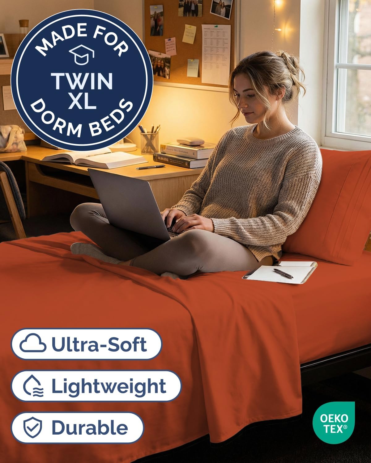 JUEGO DE SÁBANAS TWIN XL 3 PIEZAS MICROFIBRA TERRACOTA - 2