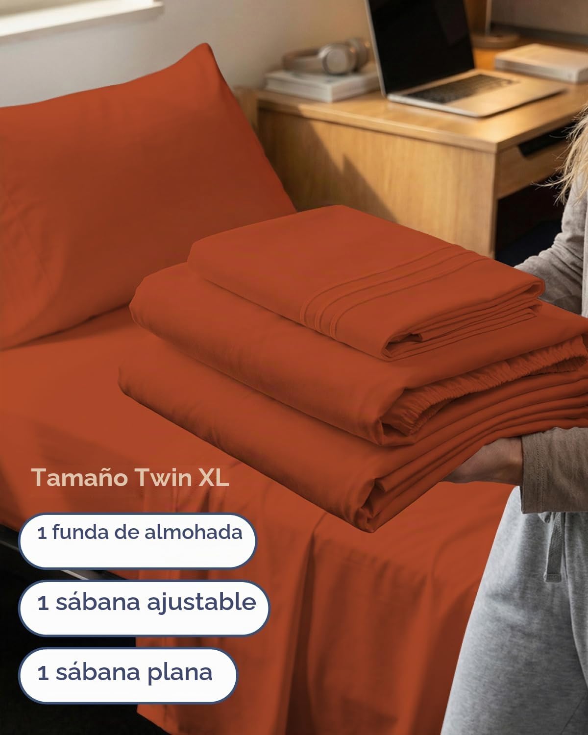 JUEGO DE SÁBANAS TWIN XL 3 PIEZAS MICROFIBRA TERRACOTA - 3