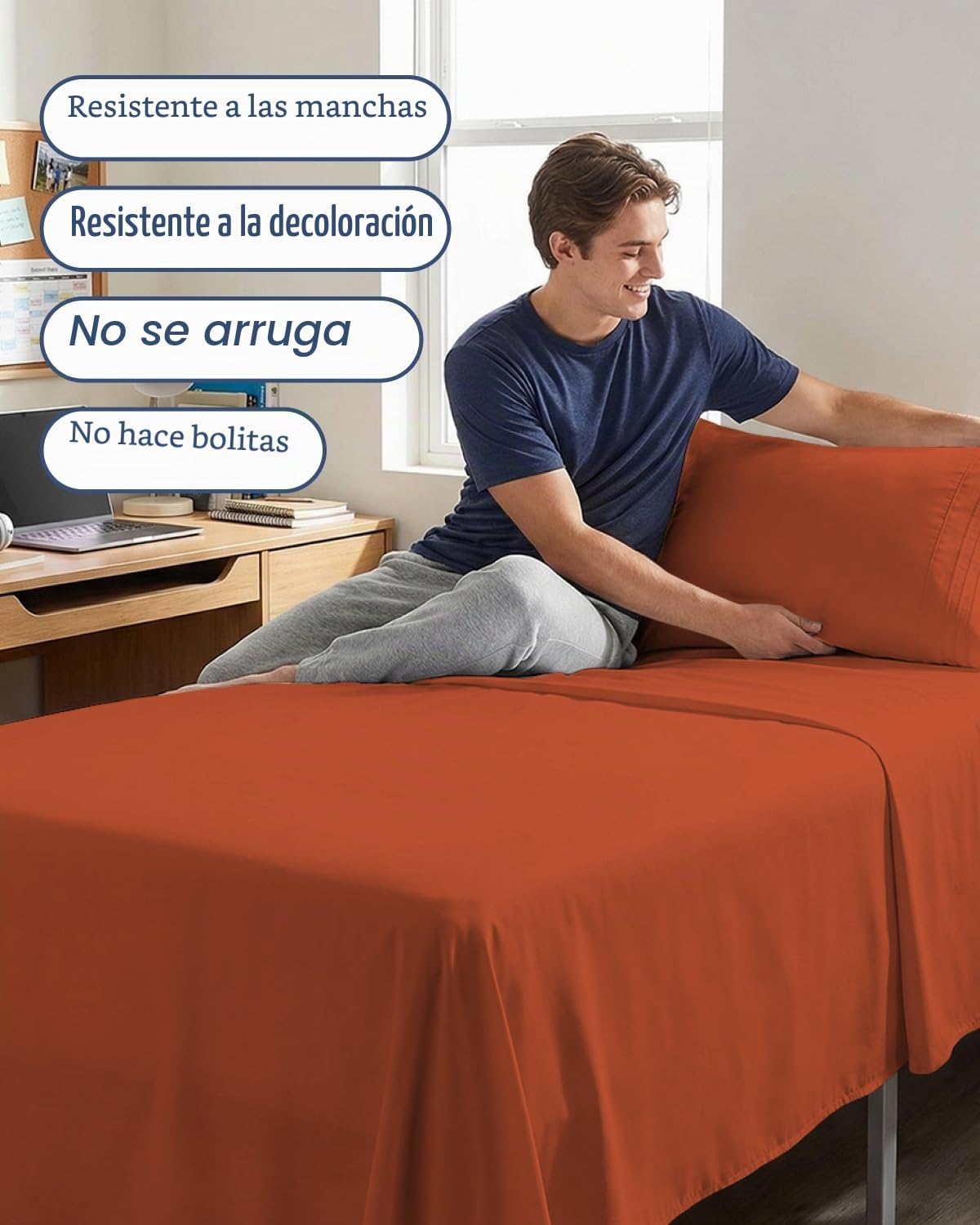 JUEGO DE SÁBANAS TWIN XL 3 PIEZAS MICROFIBRA TERRACOTA - 5