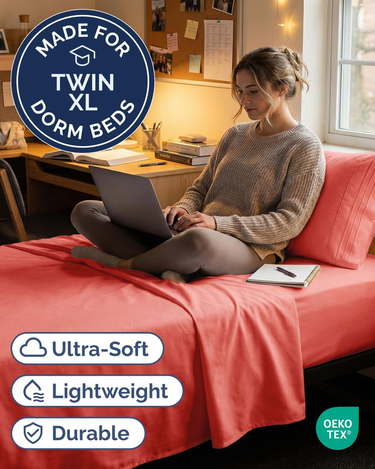 JUEGO DE SÁBANAS TWIN XL 3 PIEZAS MICROFIBRA CORAL - 2