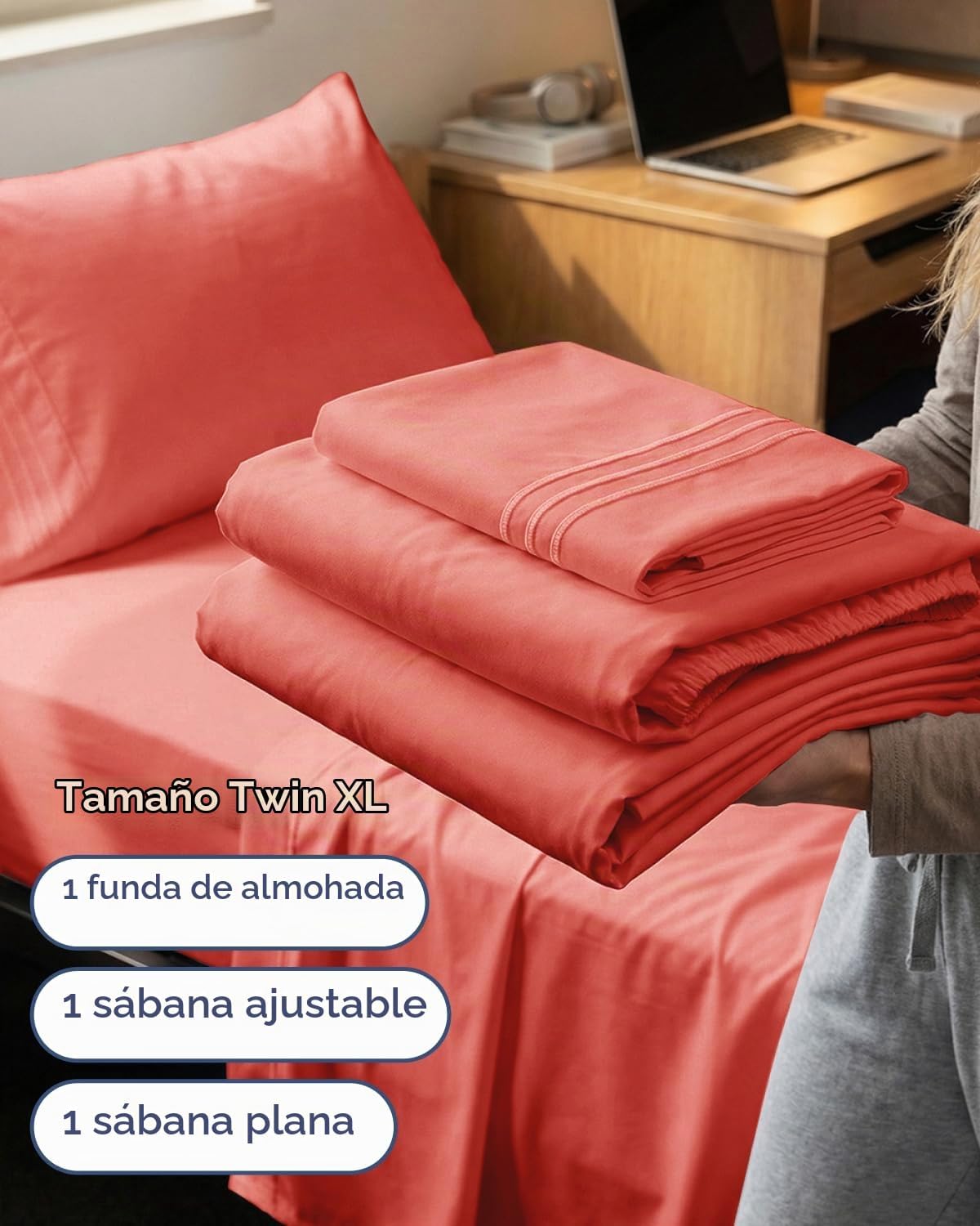 JUEGO DE SÁBANAS TWIN XL 3 PIEZAS MICROFIBRA CORAL - 3