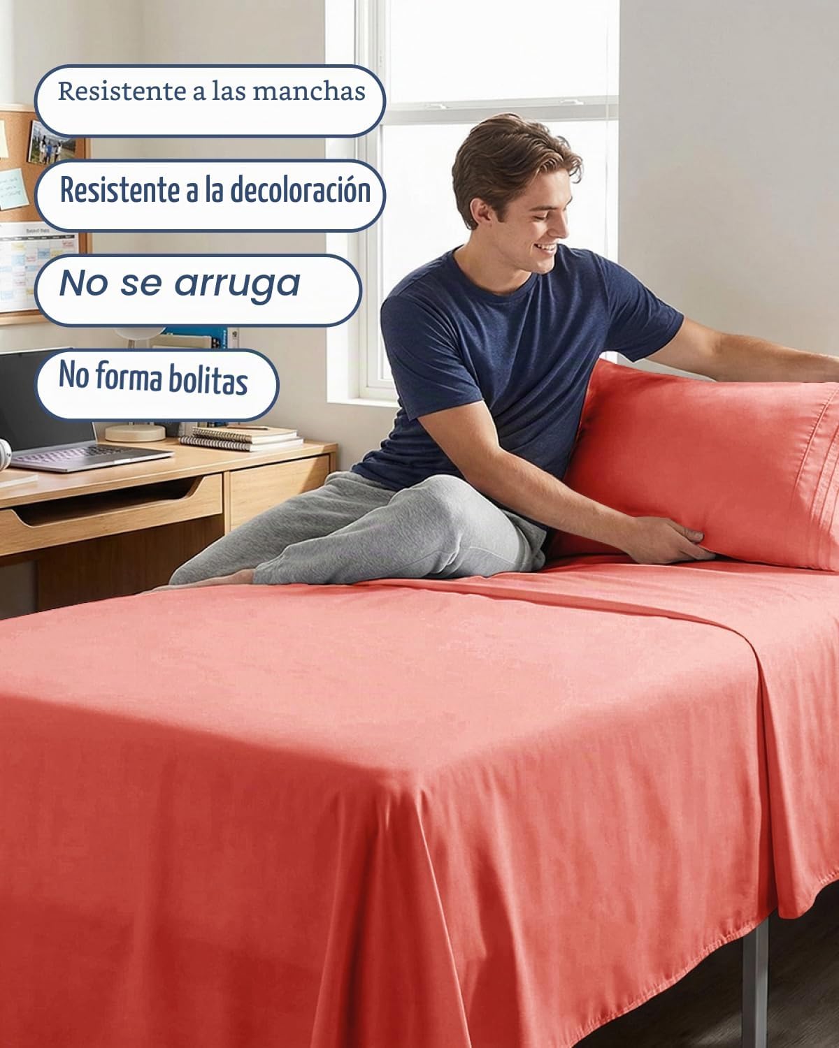 JUEGO DE SÁBANAS TWIN XL 3 PIEZAS MICROFIBRA CORAL - 5