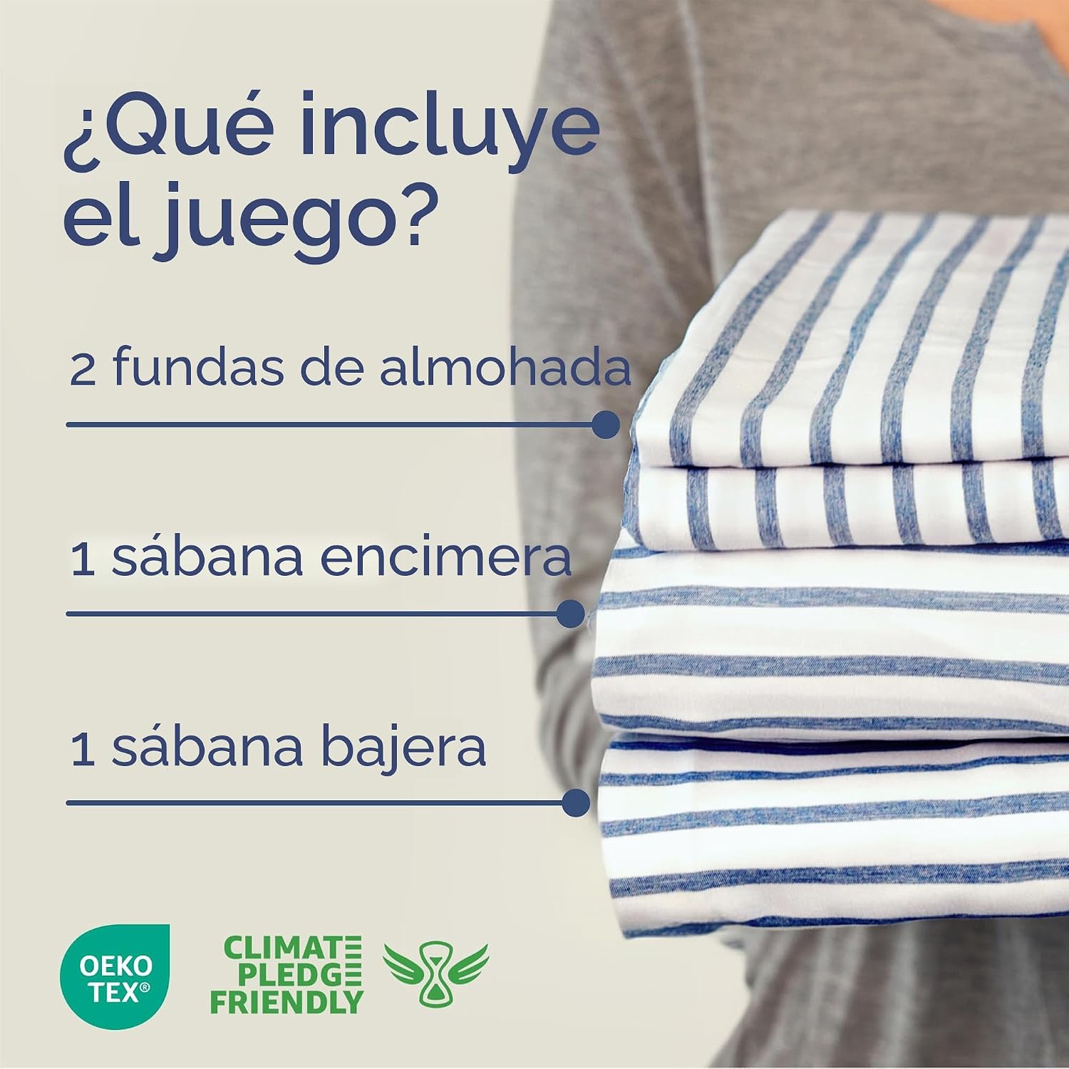 JUEGO DE SÁBANAS QUEEN SIZE 4 PIEZAS MICROFIBRA AZUL RAYAS - 2
