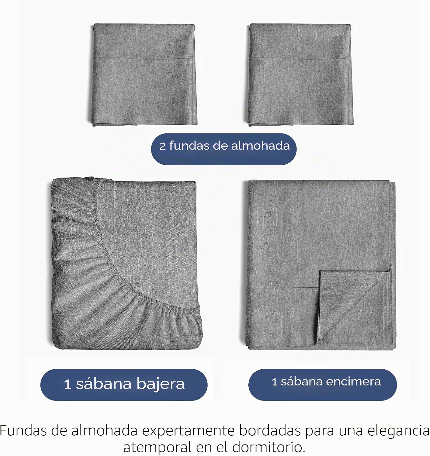 JUEGO DE SÁBANAS KING SIZE 4 PIEZAS MICROFIBRA GRIS JASPEADO - 2
