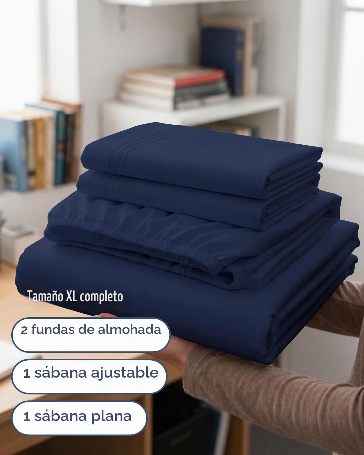 JUEGO DE SÁBANAS FULL XL 4 PIEZAS CGK UNLIMITED AZUL MARINO - 3