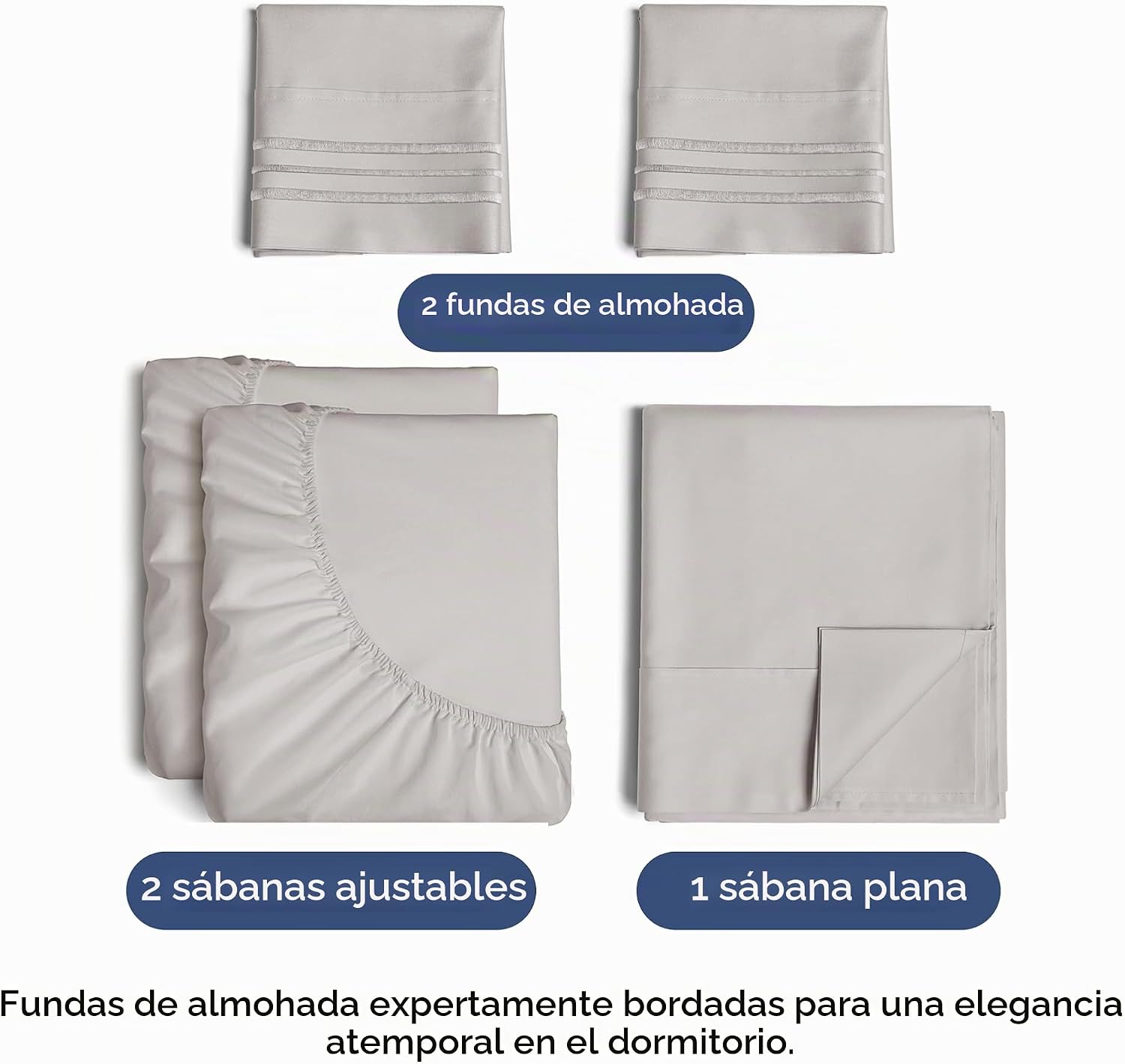 JUEGO DE SÁBANAS SPLIT KING 5 PIEZAS MICROFIBRA GRIS CLARO - 2