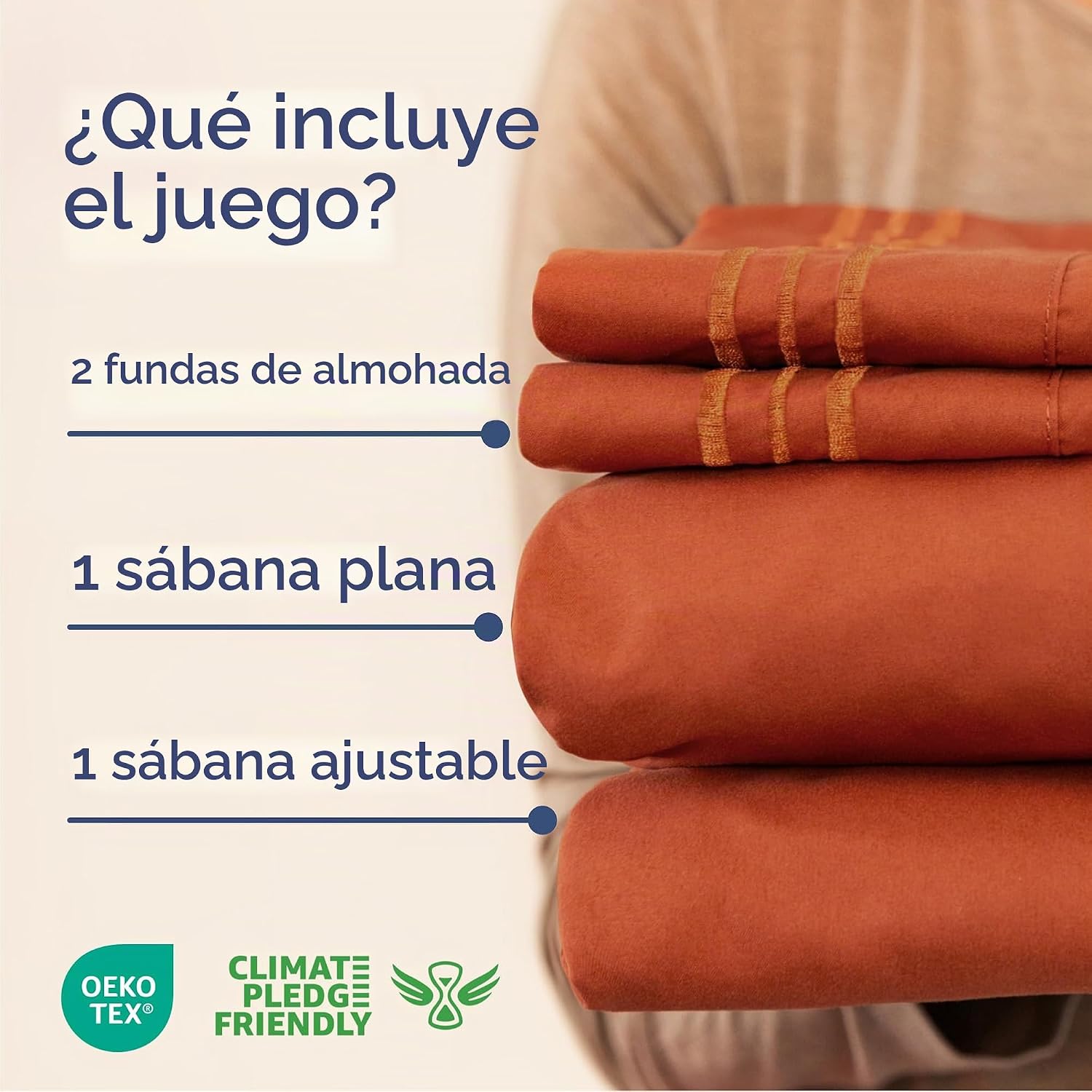 JUEGO DE SÁBANAS CAL KING 4 PIEZAS CGK UNLIMITED MICROFIBRA TERRACOTA - 2