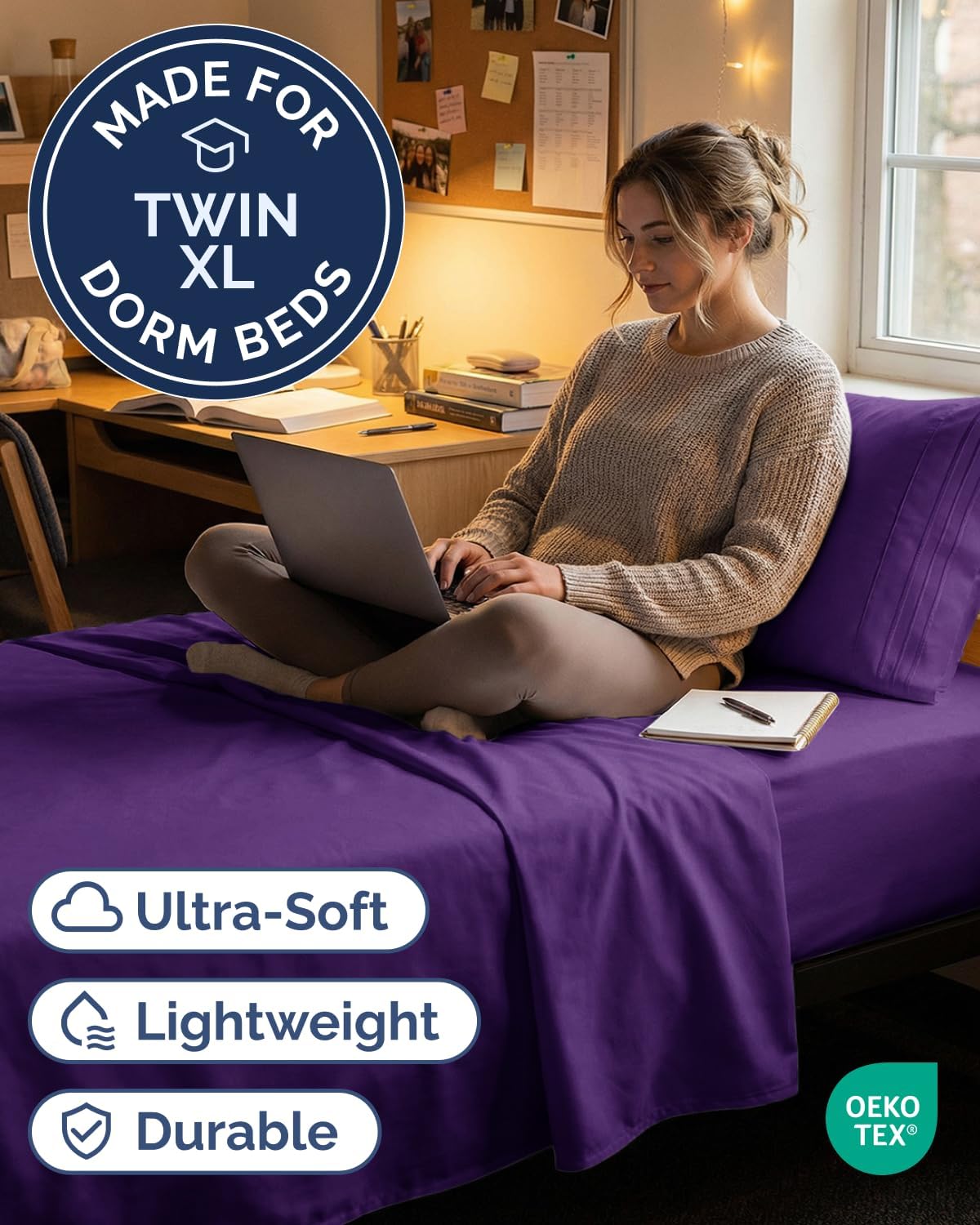 JUEGO DE SÁBANAS TWIN XL 3 PIEZAS CGK UNLIMITED MICROFIBRA PÚRPURA - 2