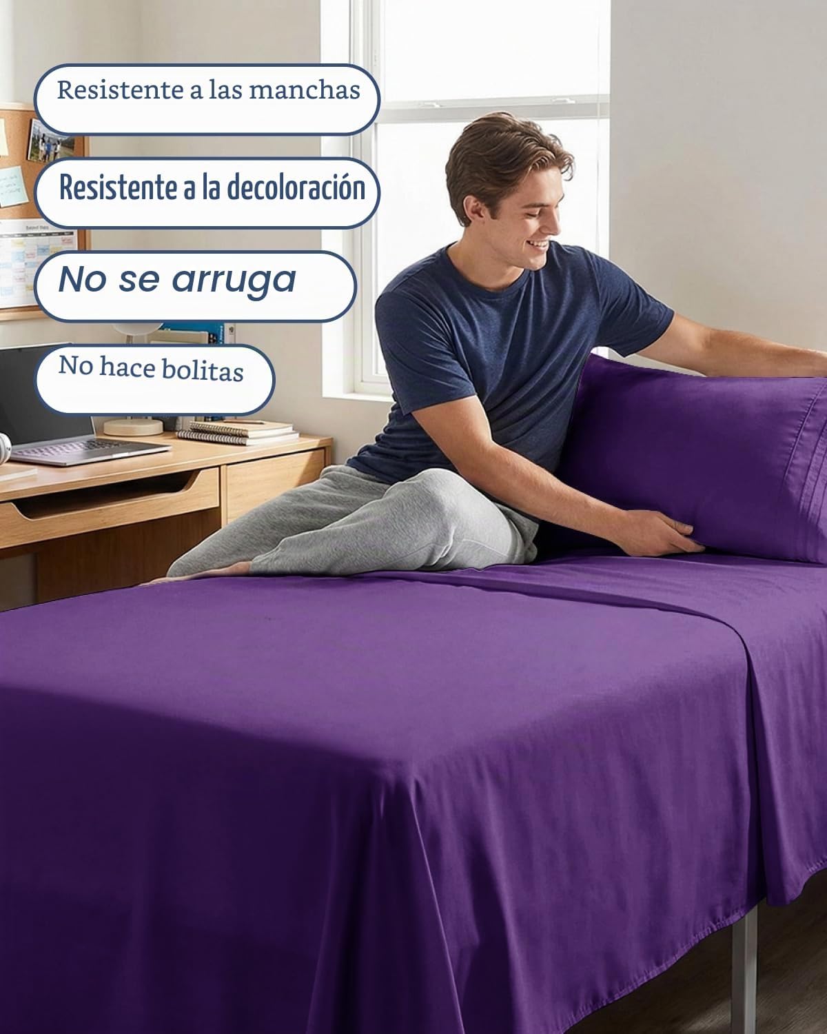 JUEGO DE SÁBANAS TWIN XL 3 PIEZAS CGK UNLIMITED MICROFIBRA PÚRPURA - 5