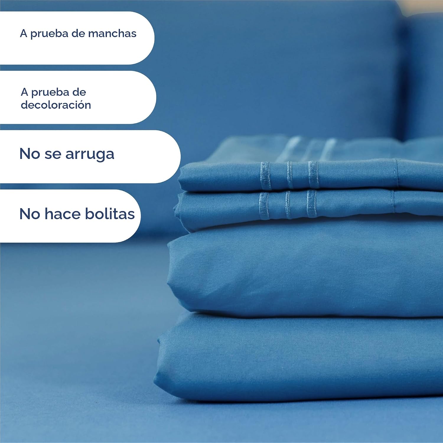 JUEGO DE SÁBANAS KING SIZE 4 PIEZAS MICROFIBRA DENIM BLUE - 5