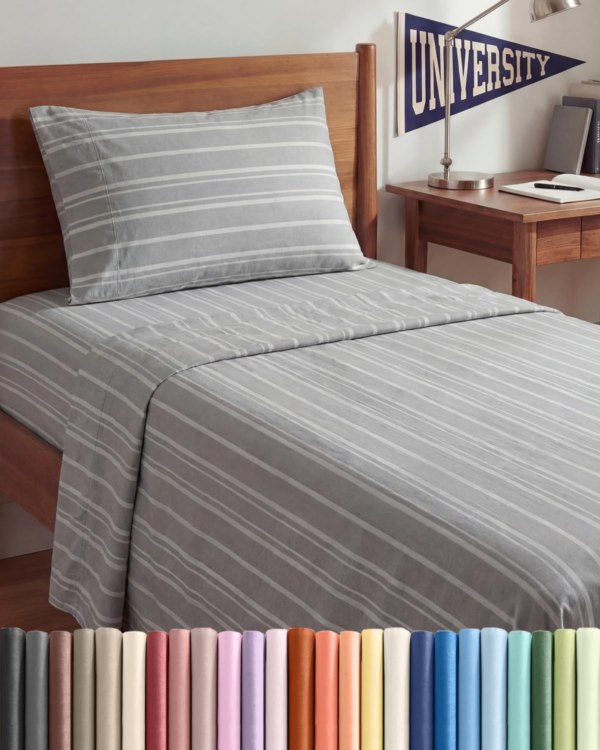JUEGO DE SÁBANAS TWIN XL 3 PIEZAS MICROFIBRA GRIS A RAYAS - 1