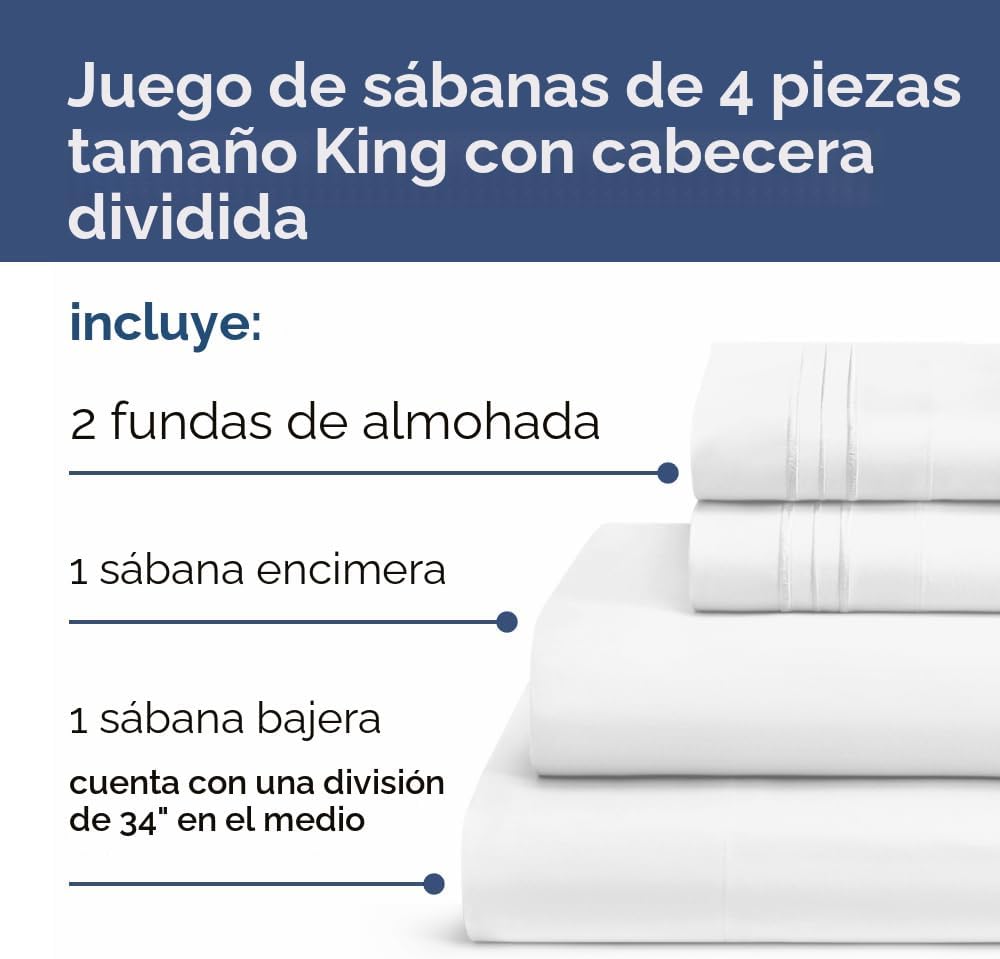 JUEGO DE SÁBANAS SPLIT KING CGK UNLIMITED BLANCO 4 PIEZAS - 2