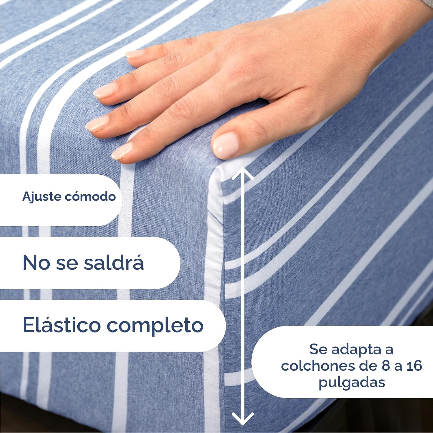 JUEGO DE SÁBANAS KING SIZE 4 PIEZAS CGK UNLIMITED RAYAS AZUL - 3