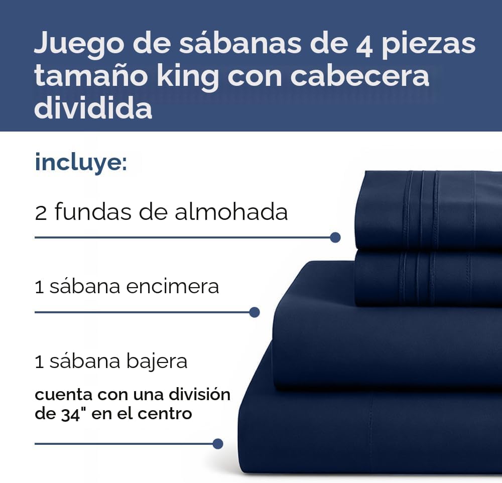 JUEGO DE SÁBANAS SPLIT KING CGK UNLIMITED AZUL MARINO 4 PIEZAS - 2