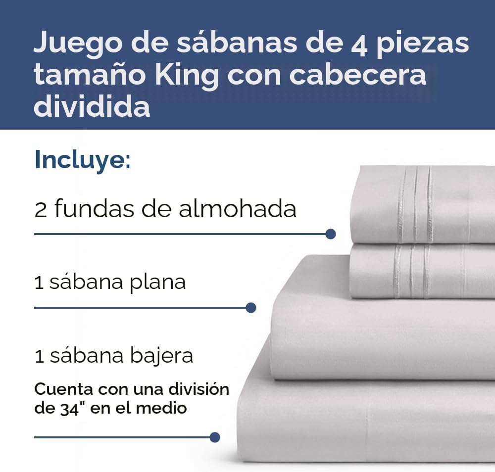 JUEGO DE SÁBANAS SPLIT KING CGK UNLIMITED GRIS CLARO 4 PIEZAS - 2