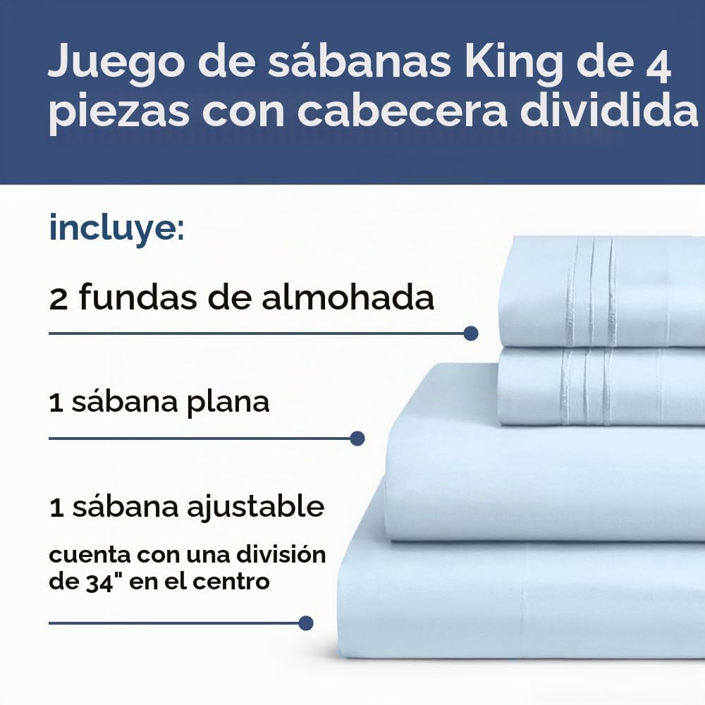 JUEGO DE SÁBANAS SPLIT KING CGK UNLIMITED AZUL CIELO 4 PIEZAS - 2