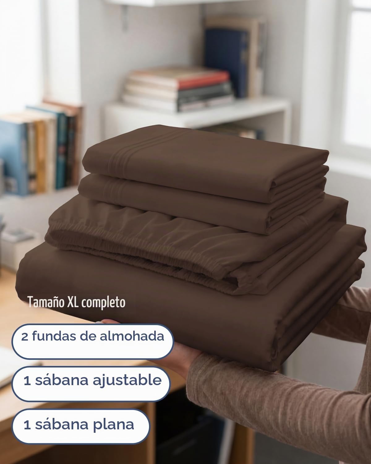 JUEGO DE SÁBANAS FULL XL 4 PIEZAS CGK UNLIMITED MARRÓN - 3