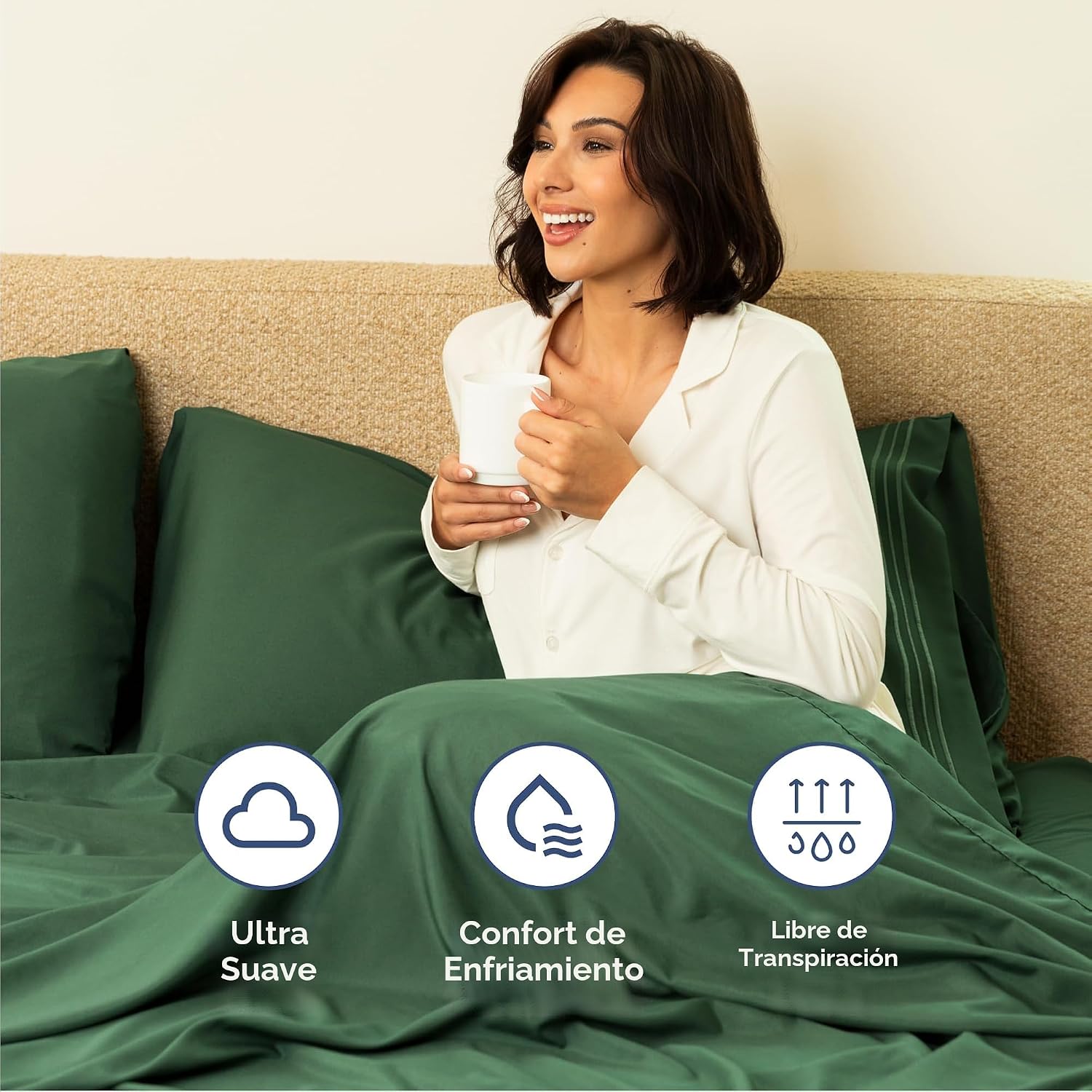 JUEGO DE SÁBANAS QUEEN 4 PIEZAS CGK UNLIMITED MICROFIBRA VERDE ESMERALDA - 4