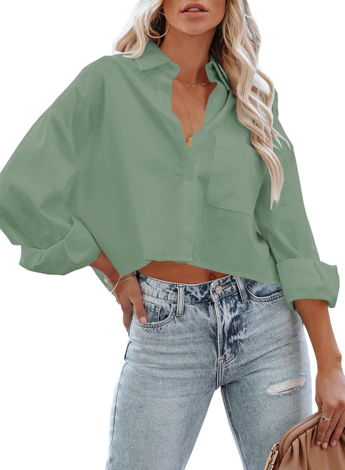 BLUSA TANKANEO CROPPED MANGA LARGA VERDE CLARO TALLA XXL - 2