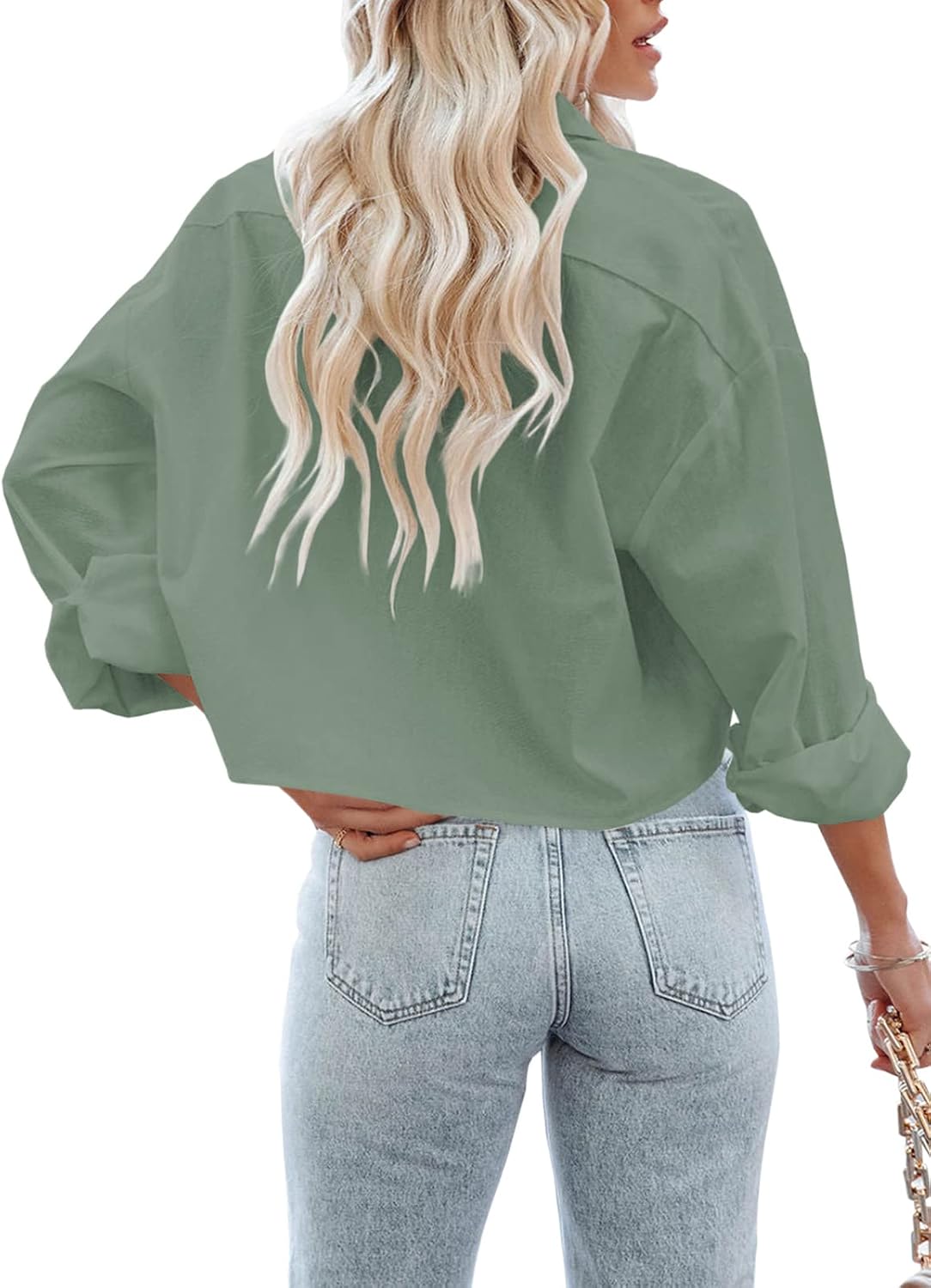 BLUSA TANKANEO CROPPED MANGA LARGA VERDE CLARO TALLA XXL - 3
