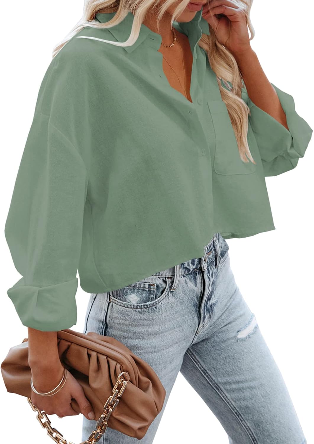 BLUSA TANKANEO CROPPED MANGA LARGA VERDE CLARO TALLA XXL - 4