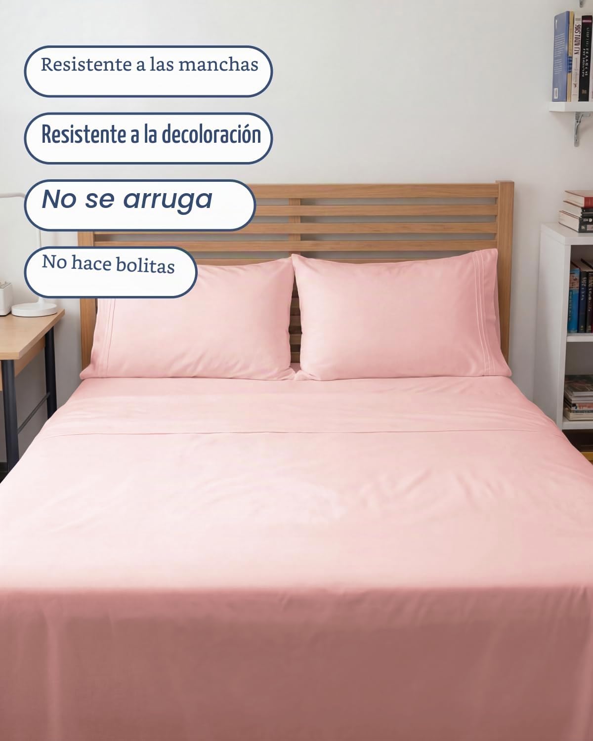 JUEGO DE SÁBANAS FULL XL 4 PIEZAS CGK UNLIMITED ROSA BEBÉ - 5