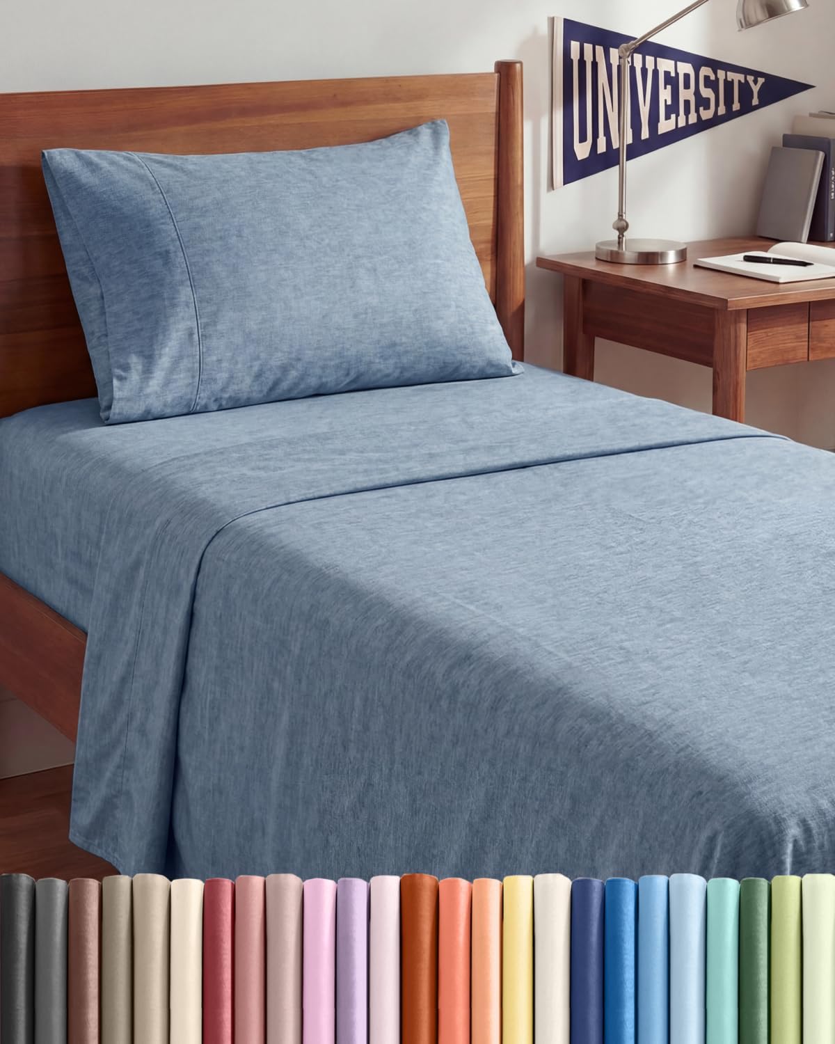 JUEGO DE SÁBANAS TWIN XL 3 PIEZAS MICROFIBRA AZUL HEATHERED - 1