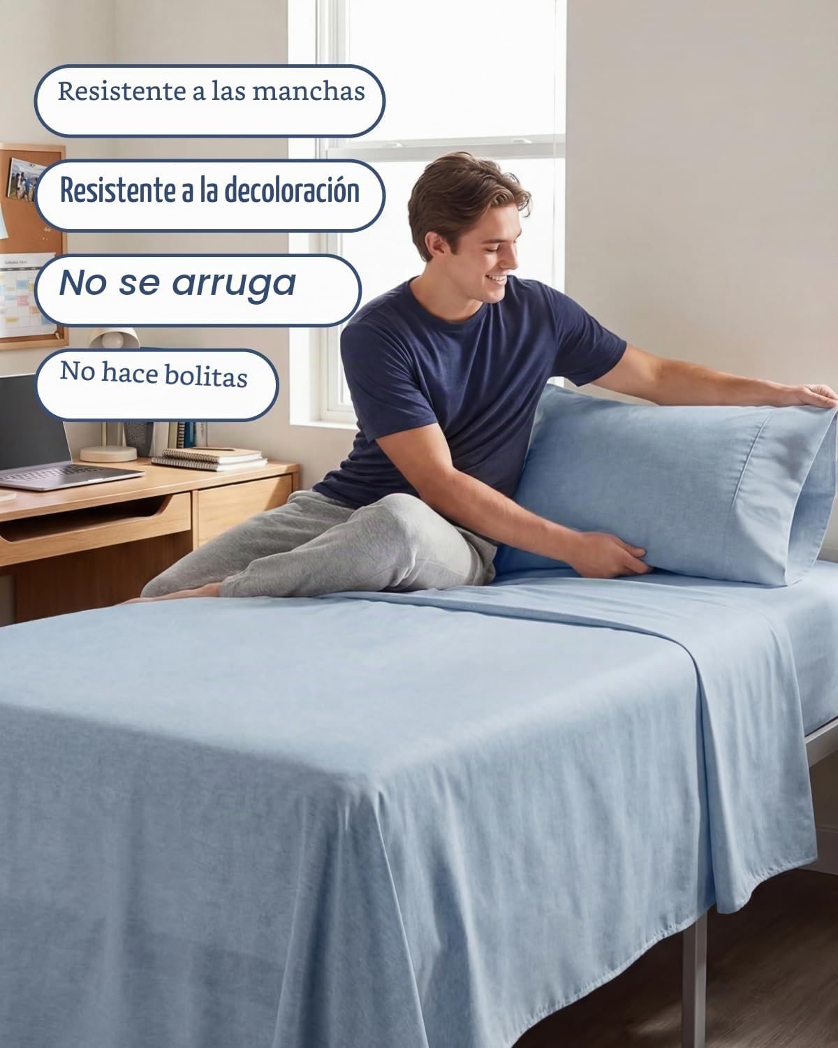 JUEGO DE SÁBANAS TWIN XL 3 PIEZAS MICROFIBRA AZUL HEATHERED - 5