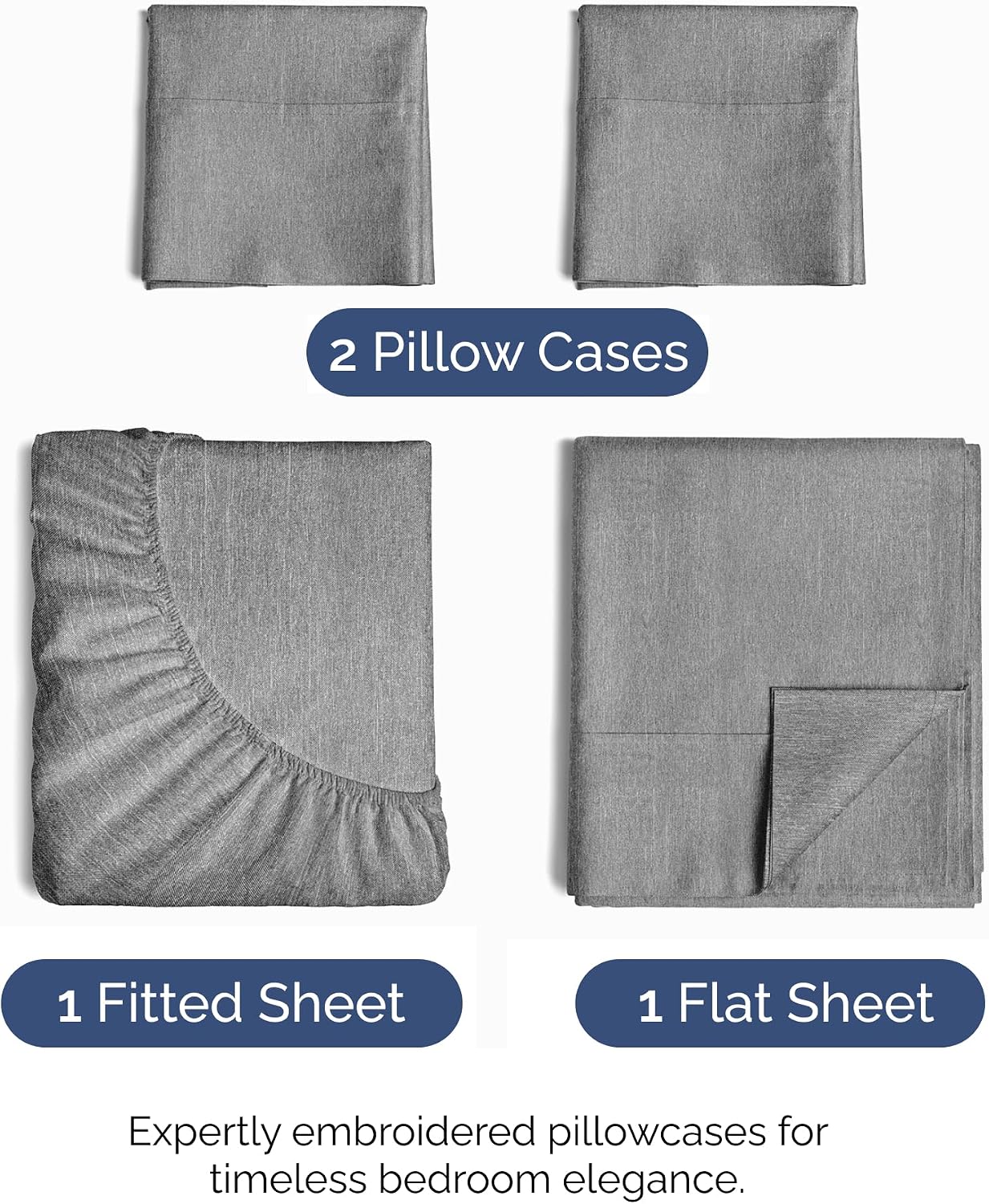 JUEGO DE SÁBANAS QUEEN SIZE 4 PIEZAS MICROFIBRA GRIS JASPEADO - 2
