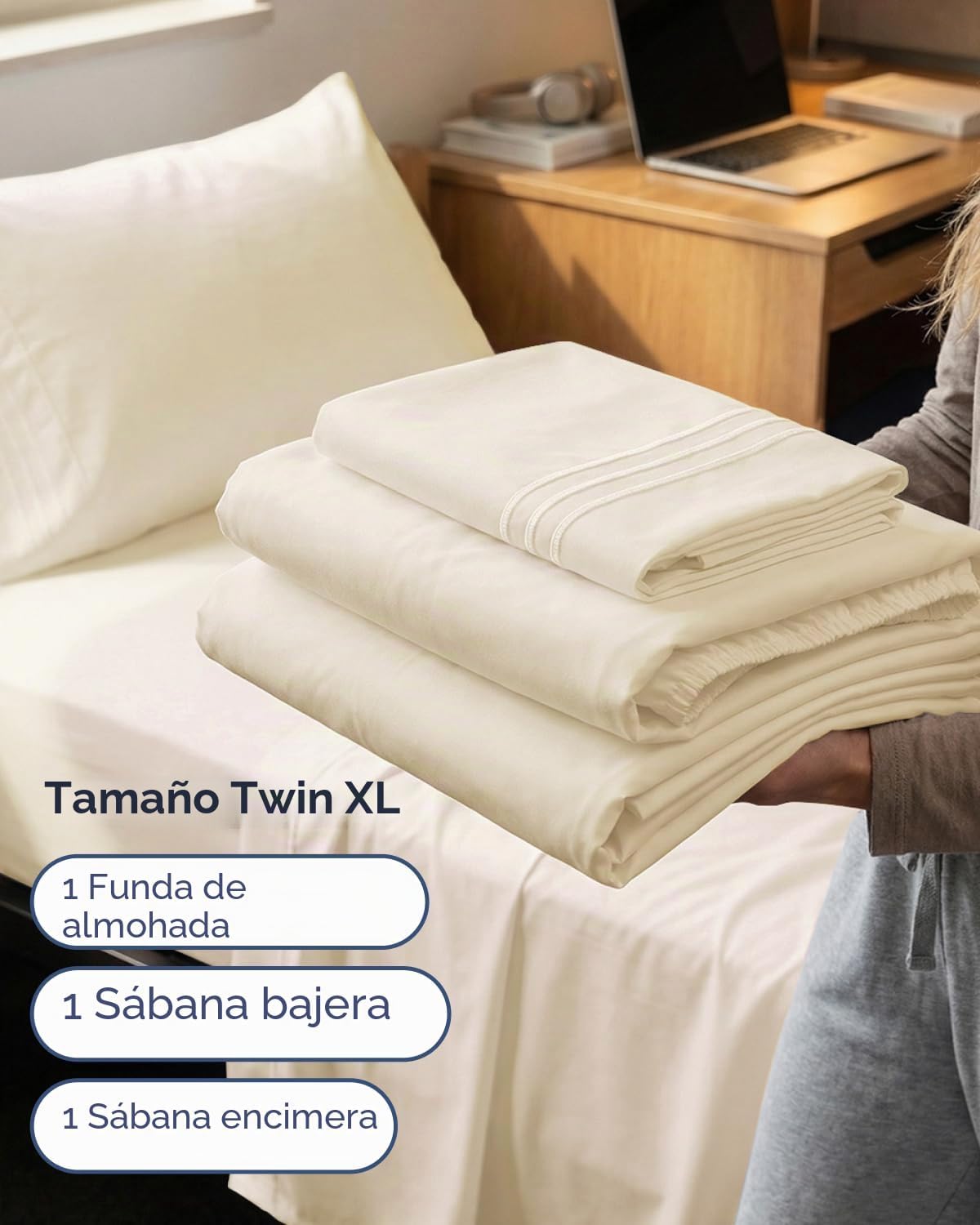 JUEGO DE SÁBANAS TWIN XL 3 PIEZAS MICROFIBRA OFF WHITE - 3