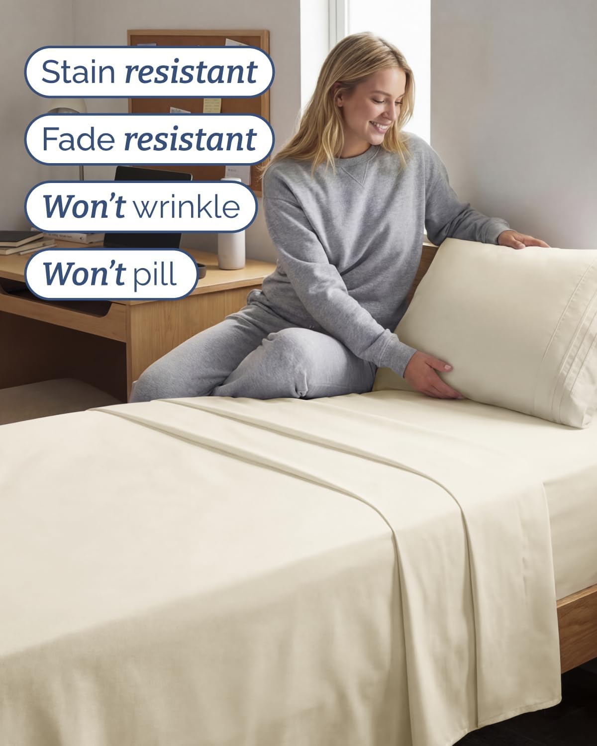 JUEGO DE SÁBANAS TWIN XL 3 PIEZAS MICROFIBRA OFF WHITE - 5