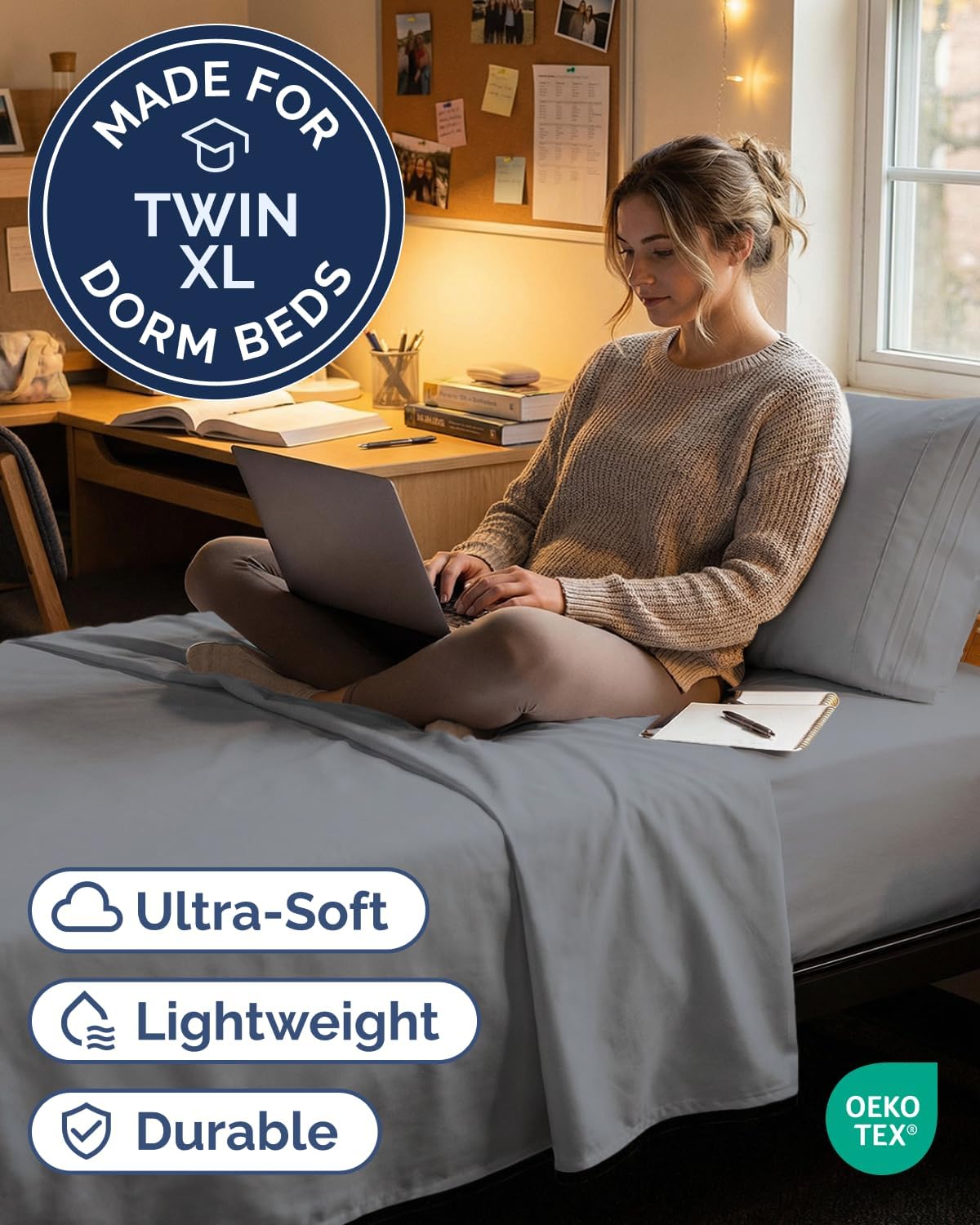 JUEGO DE SÁBANAS TWIN XL 3 PIEZAS MICROFIBRA AZUL ACERO - 2