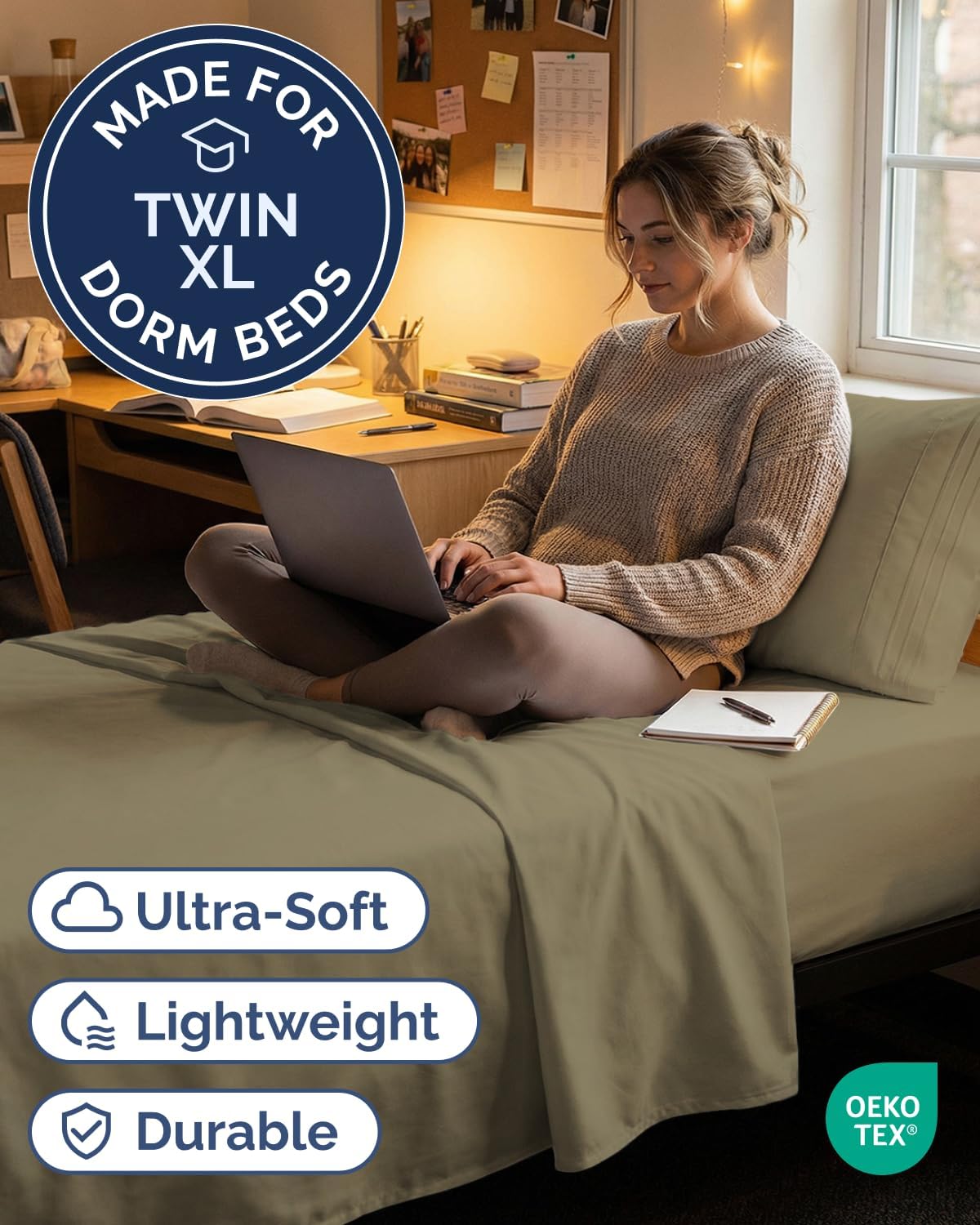 JUEGO DE SÁBANAS TWIN XL 3 PIEZAS MICROFIBRA CAQUI - 2